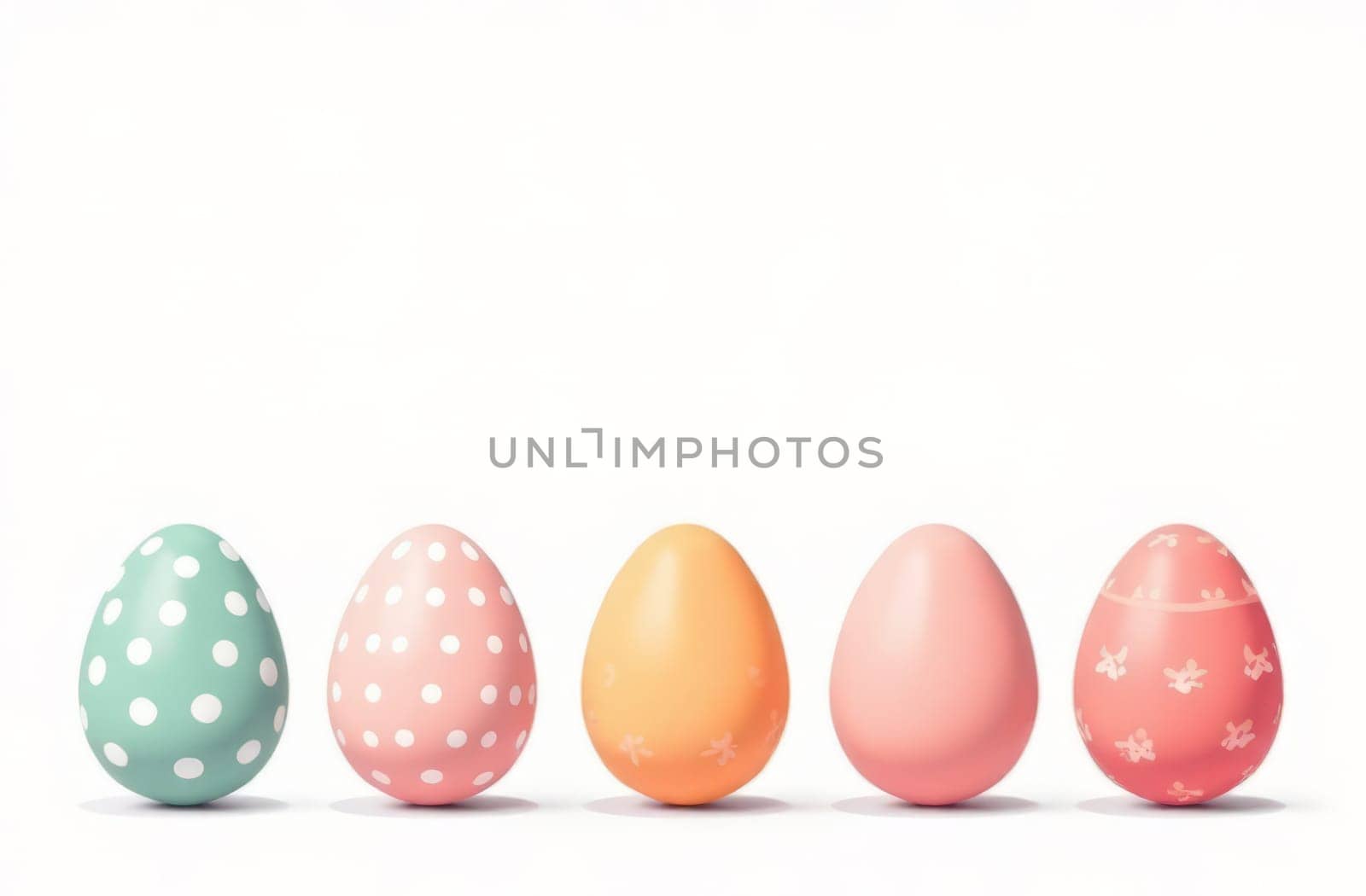 Painted easter colored eggs on a white background