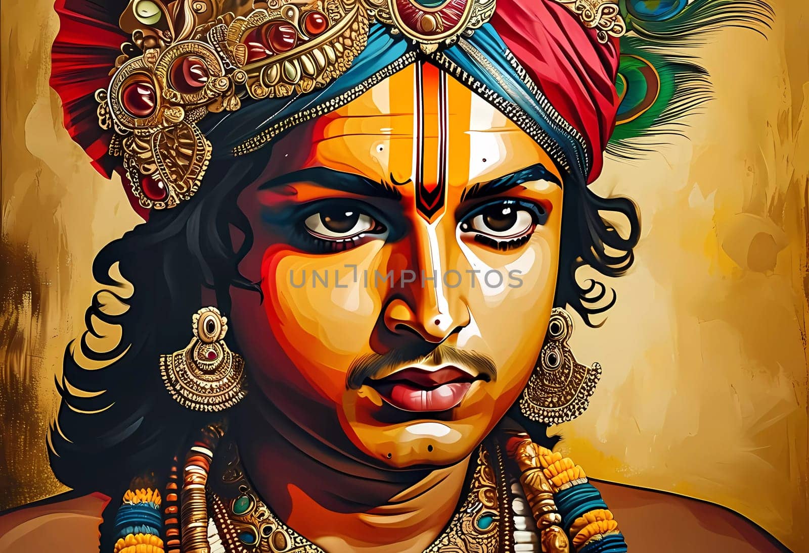 In a brilliant display of colors, this artwork captures Lord Krishna, embodying love, compassion, and wisdom.