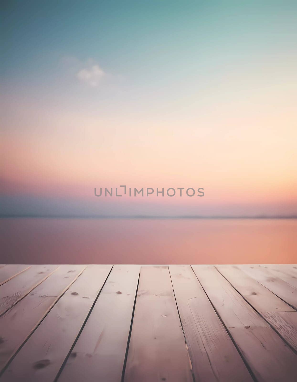A captivating twilight moment reveals a pastel sky merging with peaceful water, while a rustic wooden dock stretches invitingly into the serene horizon.