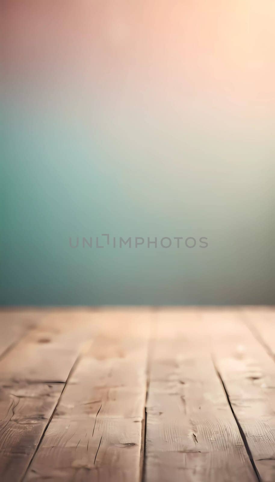 Soft pastel colors blend seamlessly in the bokeh background, while the wooden surface reflects warm light, inviting creativity and artistic exploration in a tranquil environment.