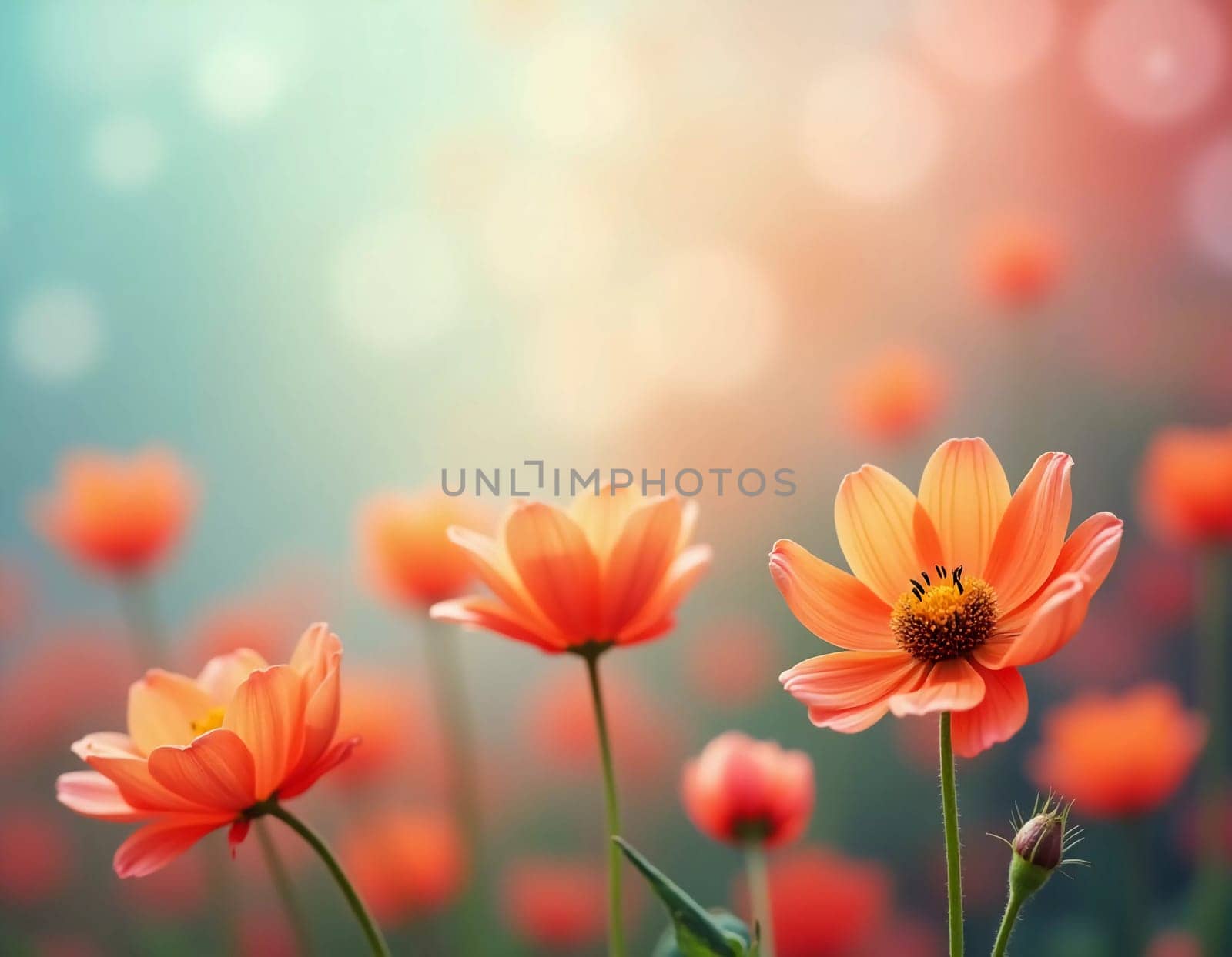 A stunning display of vibrant orange flowers stands against a blurred, dreamy backdrop, evoking a sense of tranquility and joy that brings nature's beauty to life.