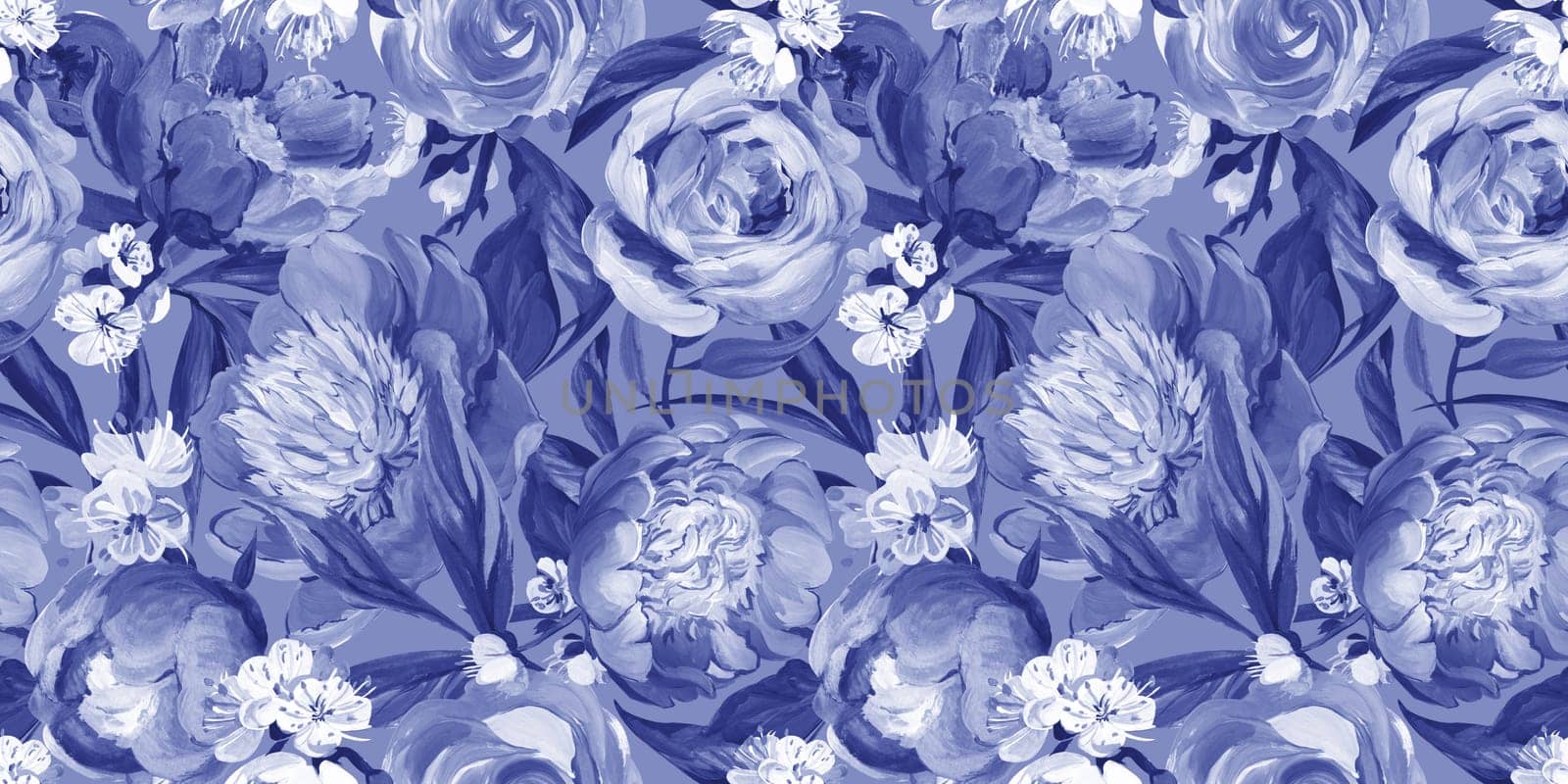Seamless spring pattern drawn in gouache with pink peonies for trxtile