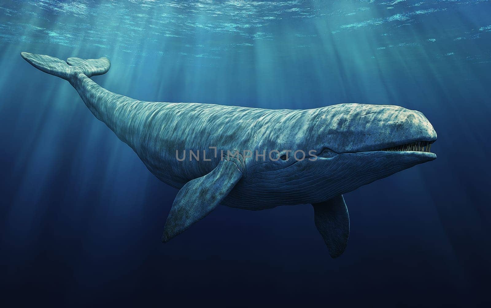 A massive Livyatan melvillei emerges from the depths, taking a powerful breath before diving back into the mysterious, untamed ocean.