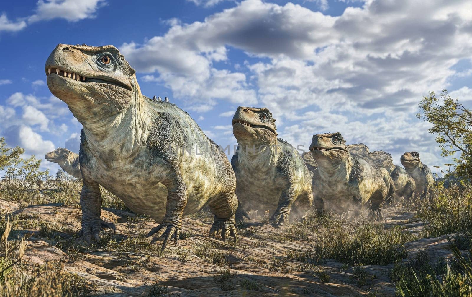 A Psittacosaurus dinosaur grazes peacefully in a field of vibrant, golden grasses, its distinctive beak and horns well-suited for navigating and feeding on the diverse vegetation.