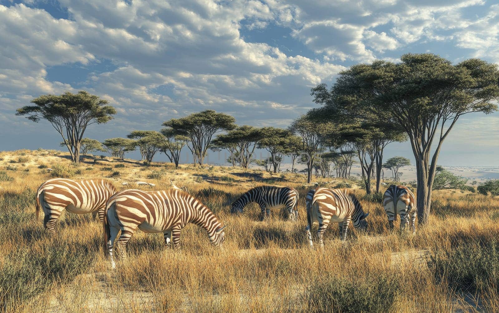 A lone quagga approaches a serene desert watering hole to quench its thirst, its unique striped pattern standing in contrast to the warm, arid landscape.