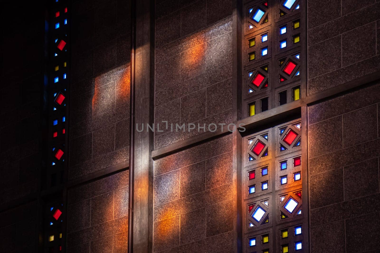 Le Havre, France, February 26 2025: Interior of St. Joseph s Church in Le Havre, showcasing Auguste Perret s modernist design with vibrant stained glass