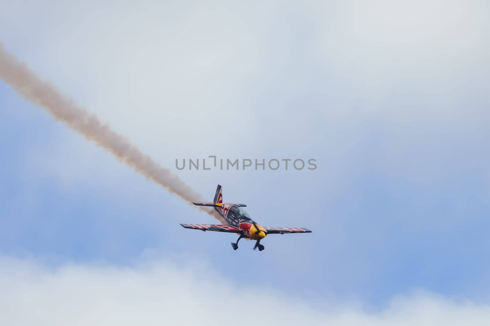 MELBOURNE, AUSTRALIA - MARCH 29: Emma McDonald performs aerobatics in a Matt Hall Racing Red Bull plane at the Australian International Airshow at Avalon Airport on March 29, 2025 in Melbourne, Australia.