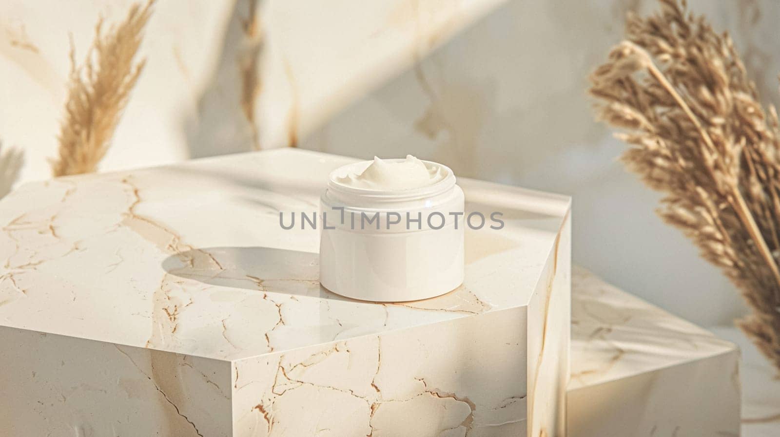 Cosmetic cream in a glass jar. Skin care concept. Background for beauty products