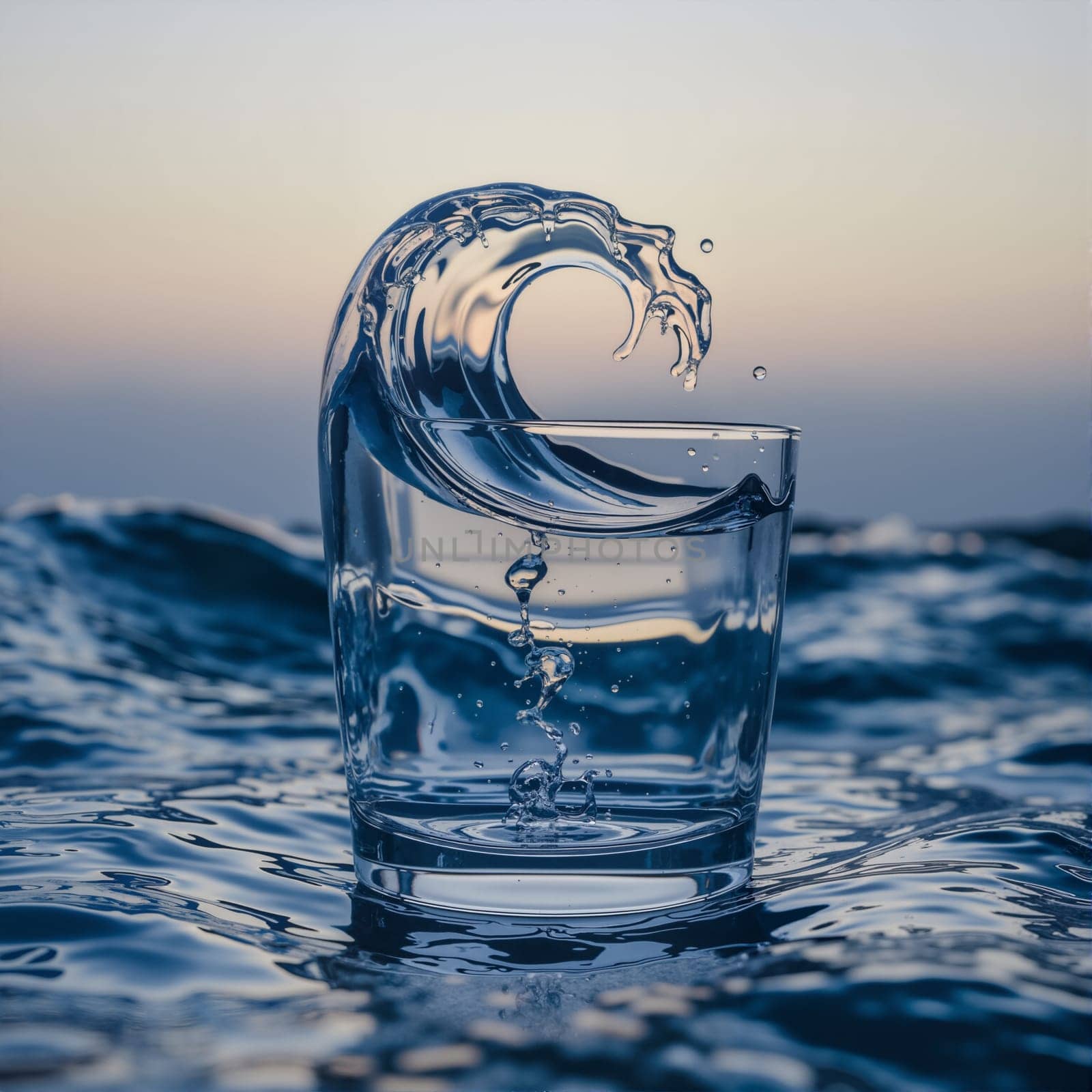 Glass of Water with Large Wave . AI generated