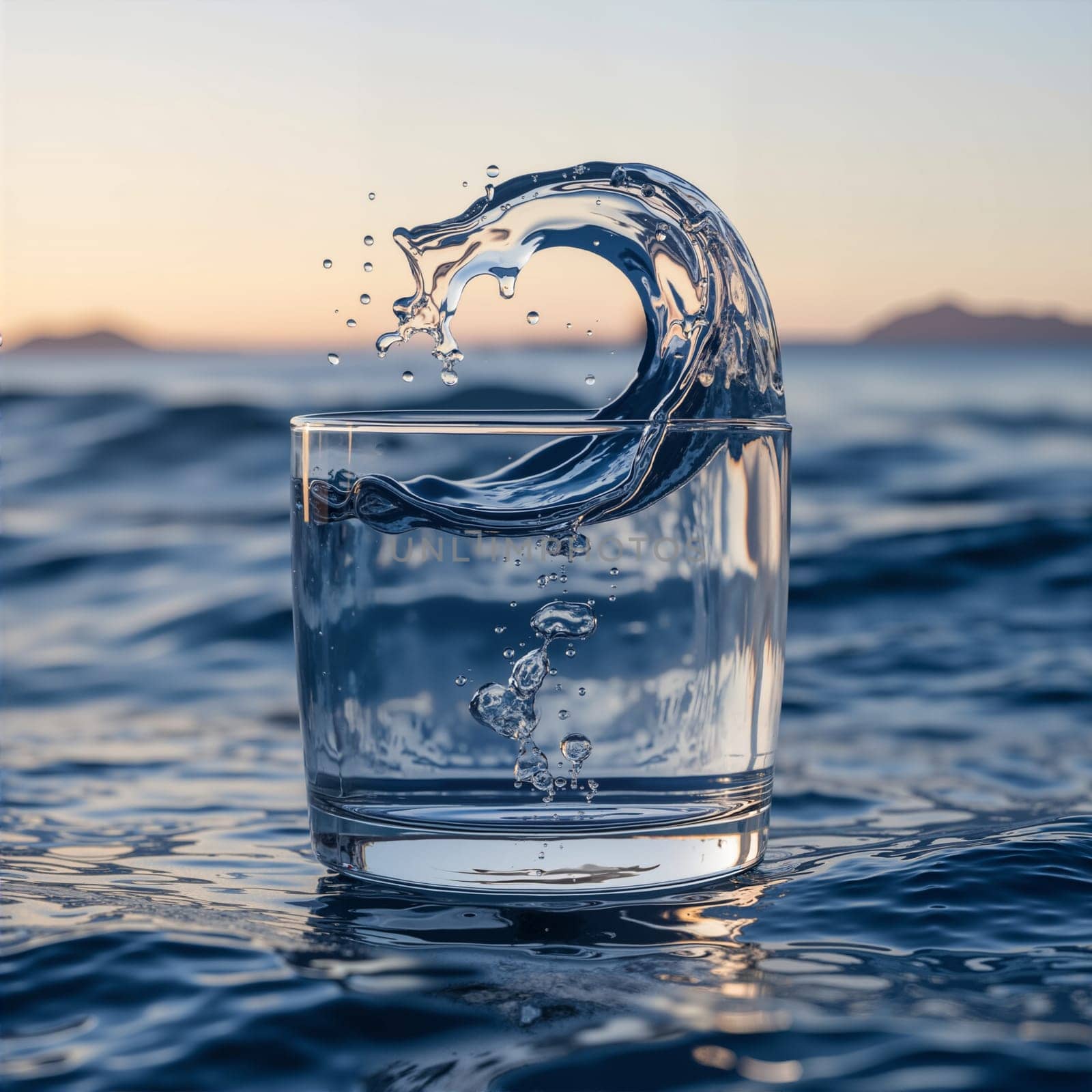 Glass of Water with Large Wave . AI generated
