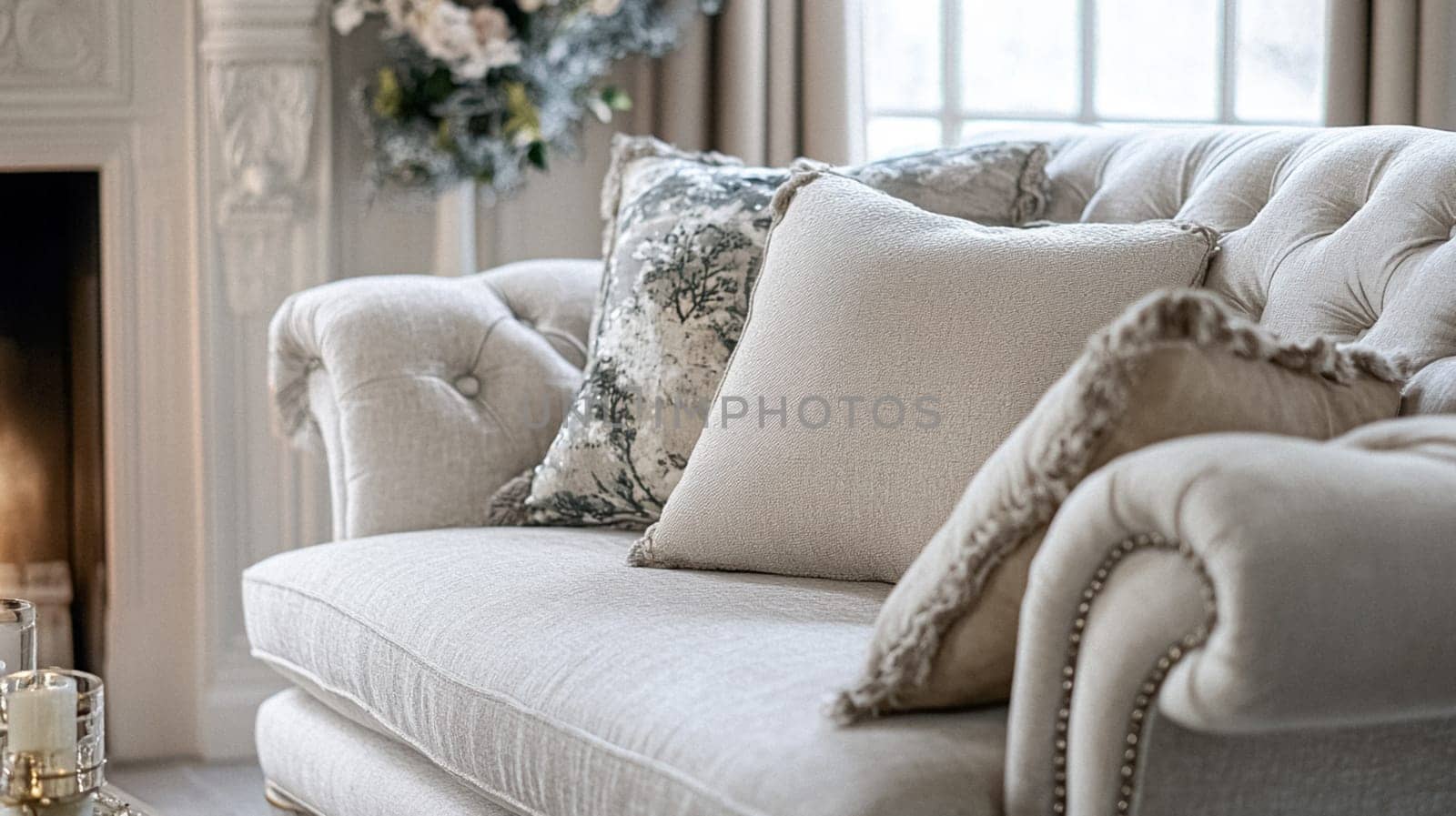 Winter interior design and decoration, elegant country cottage style room, soft neutral tones and cosy atmosphere in an English countryside manor home interior idea