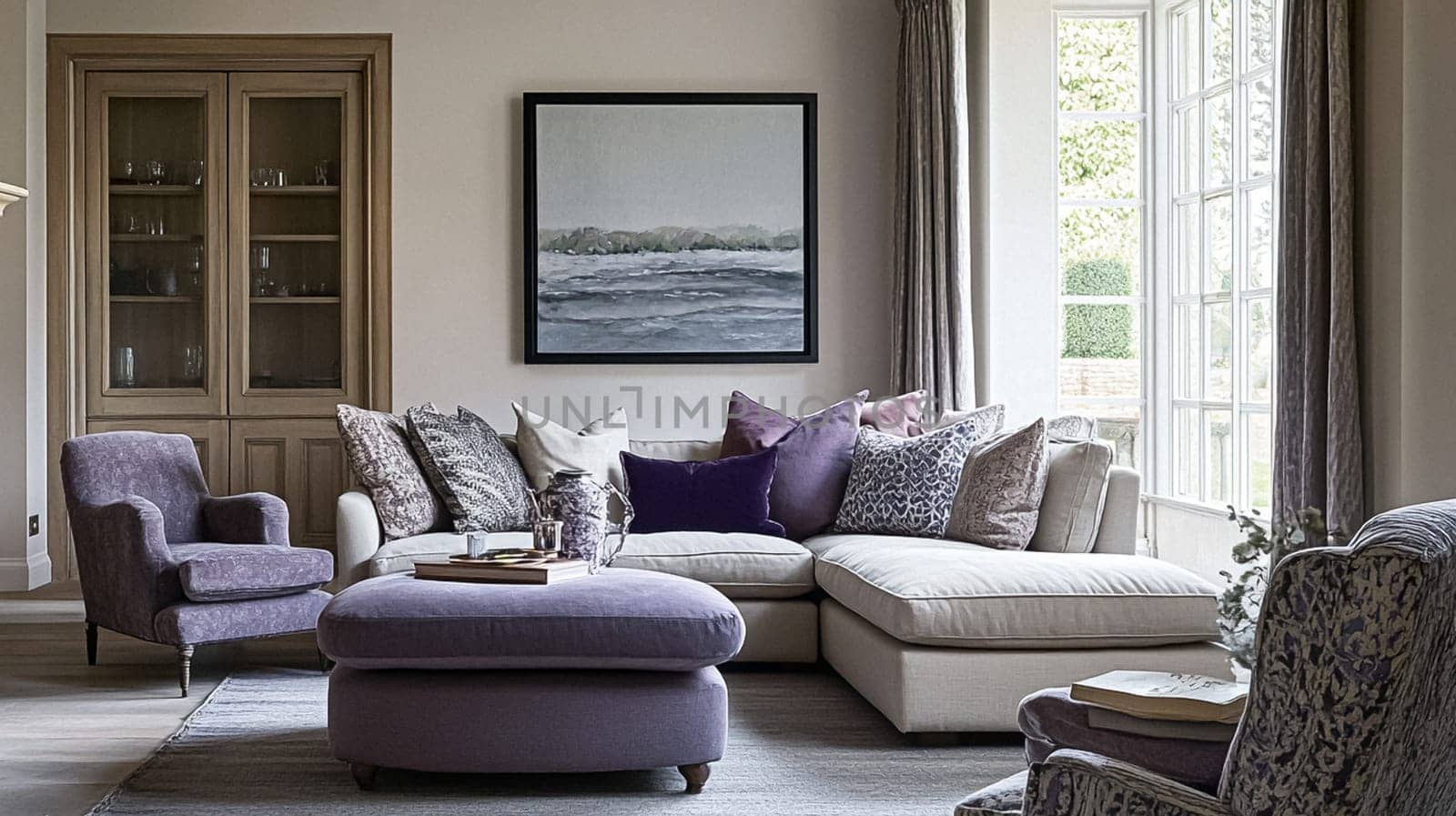 Elegant English interiors, featuring rich fabrics, delicate floral patterns, and timeless decor with a romantic and sophisticated atmosphere