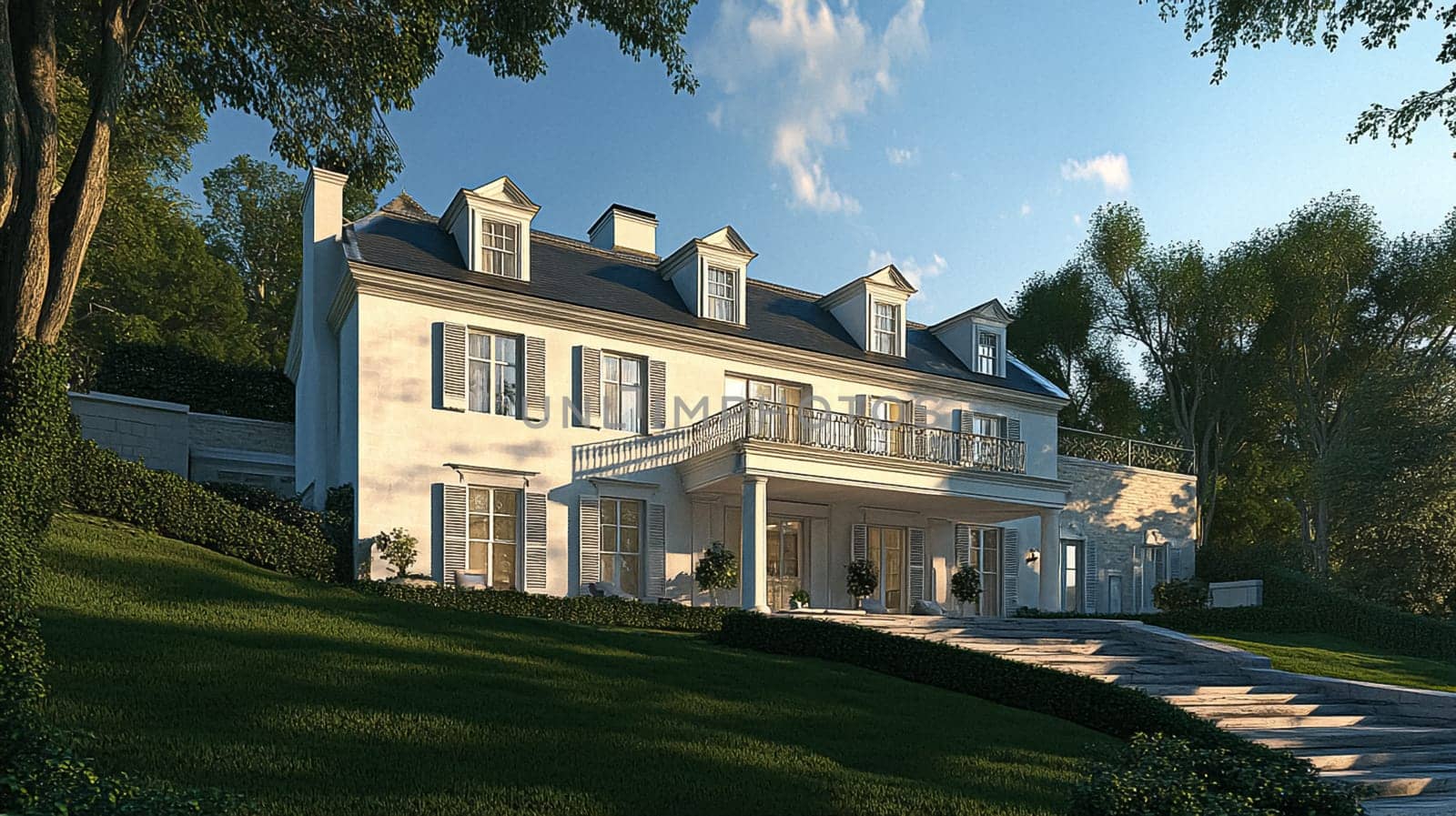 Grand and refined English countryside home, featuring timeless architectural elegance, manicured gardens, and charming details that exude sophistication and heritage idea