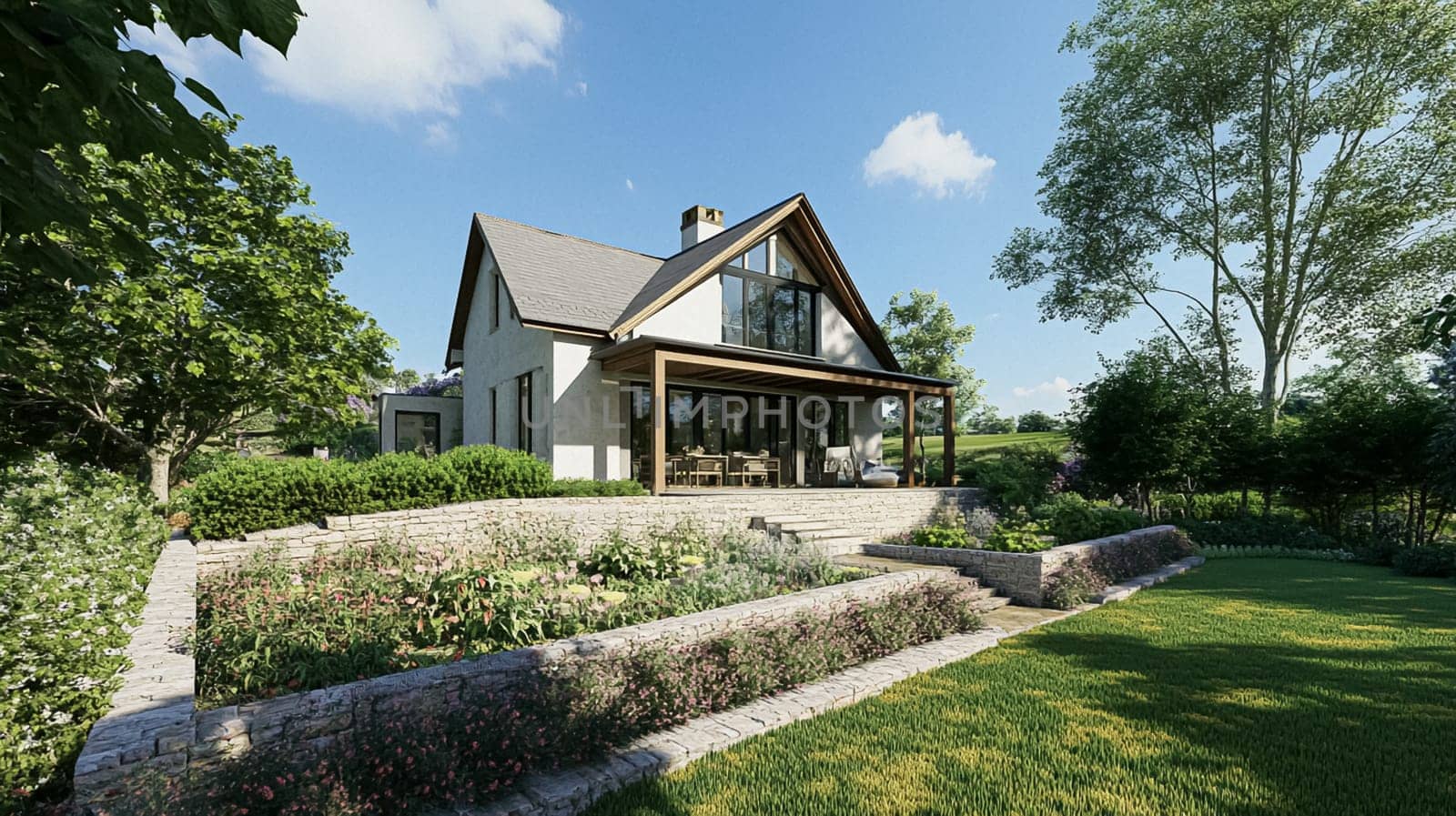 Grand and refined English countryside home, featuring timeless architectural elegance, manicured gardens, and charming details that exude sophistication and heritage idea