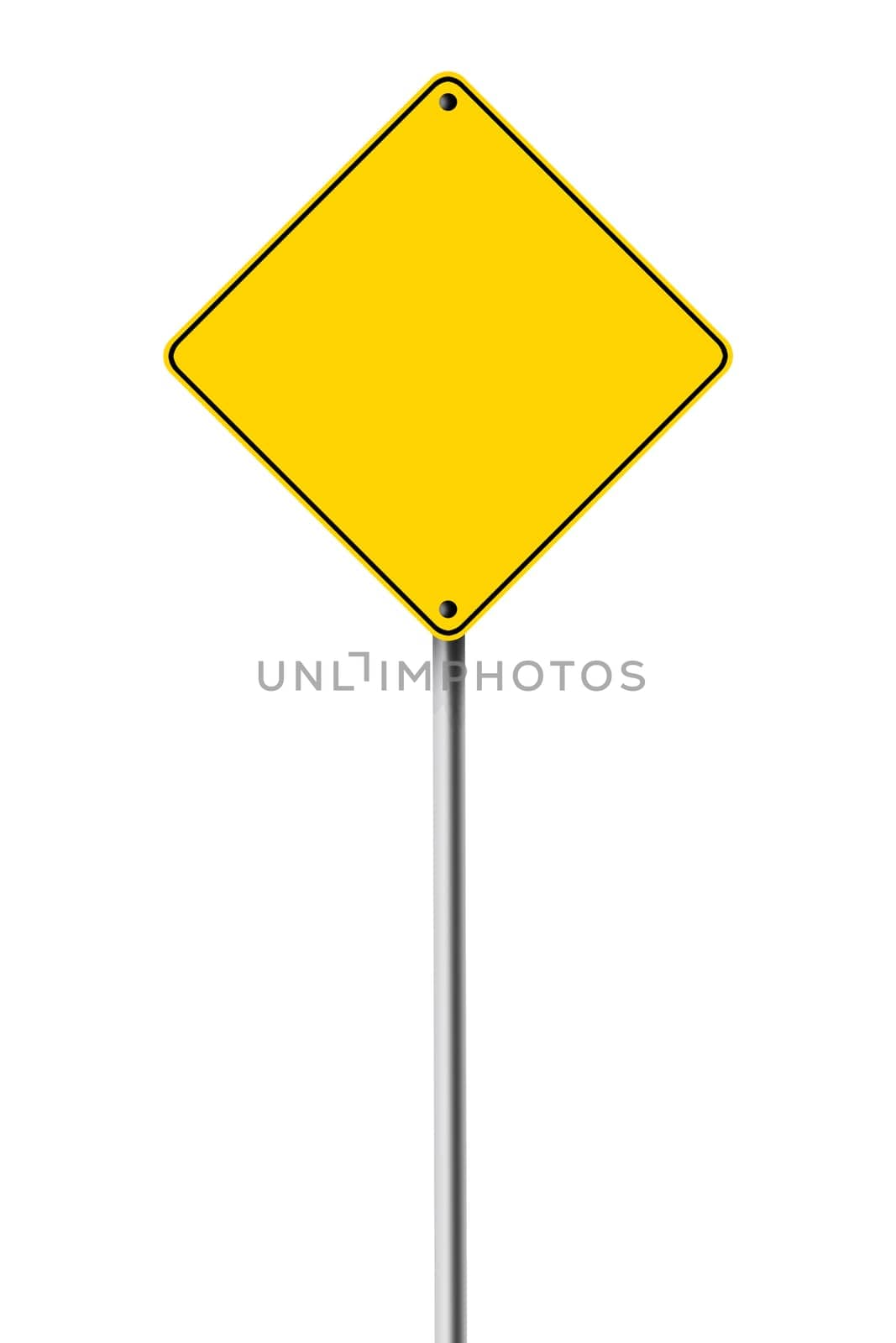 A blank yellow road warning sign with text space