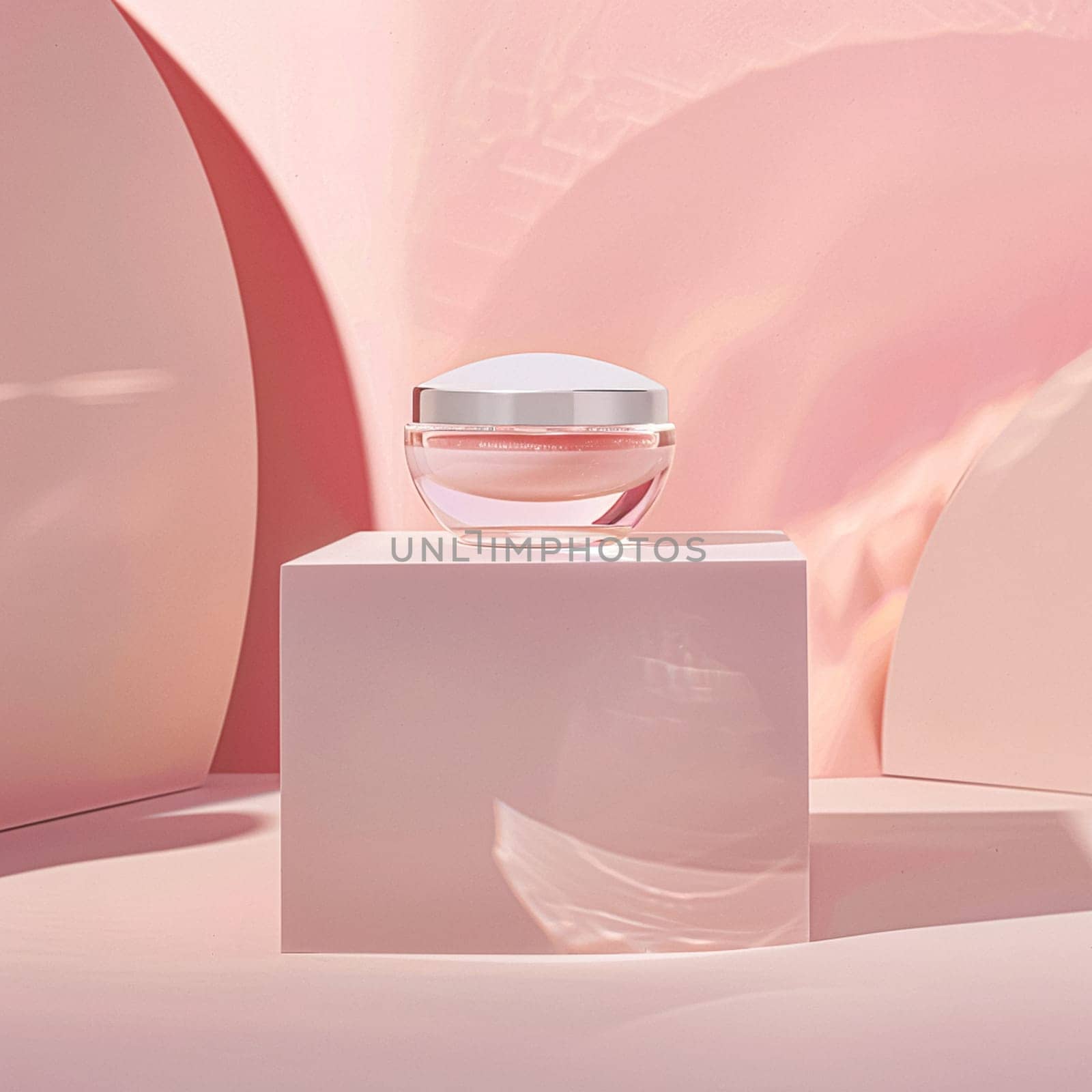 Cosmetic cream in a glass jar on a pink backdrop. Skin care concept. Background for beauty products
