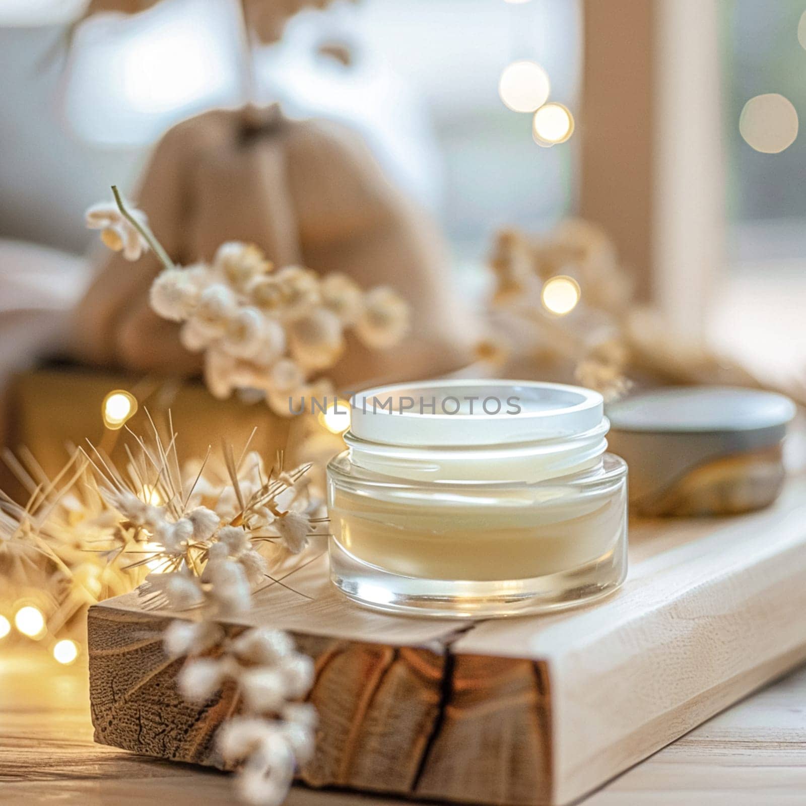 Cosmetic cream in a glass jar. Skin care concept. Background for beauty products