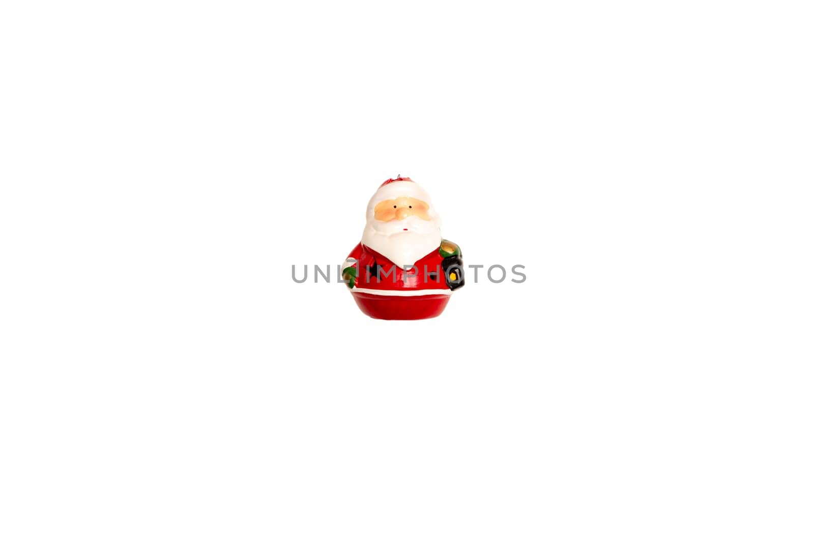 Santa Claus with gift boxes - toy - isolated on white background. Copy space