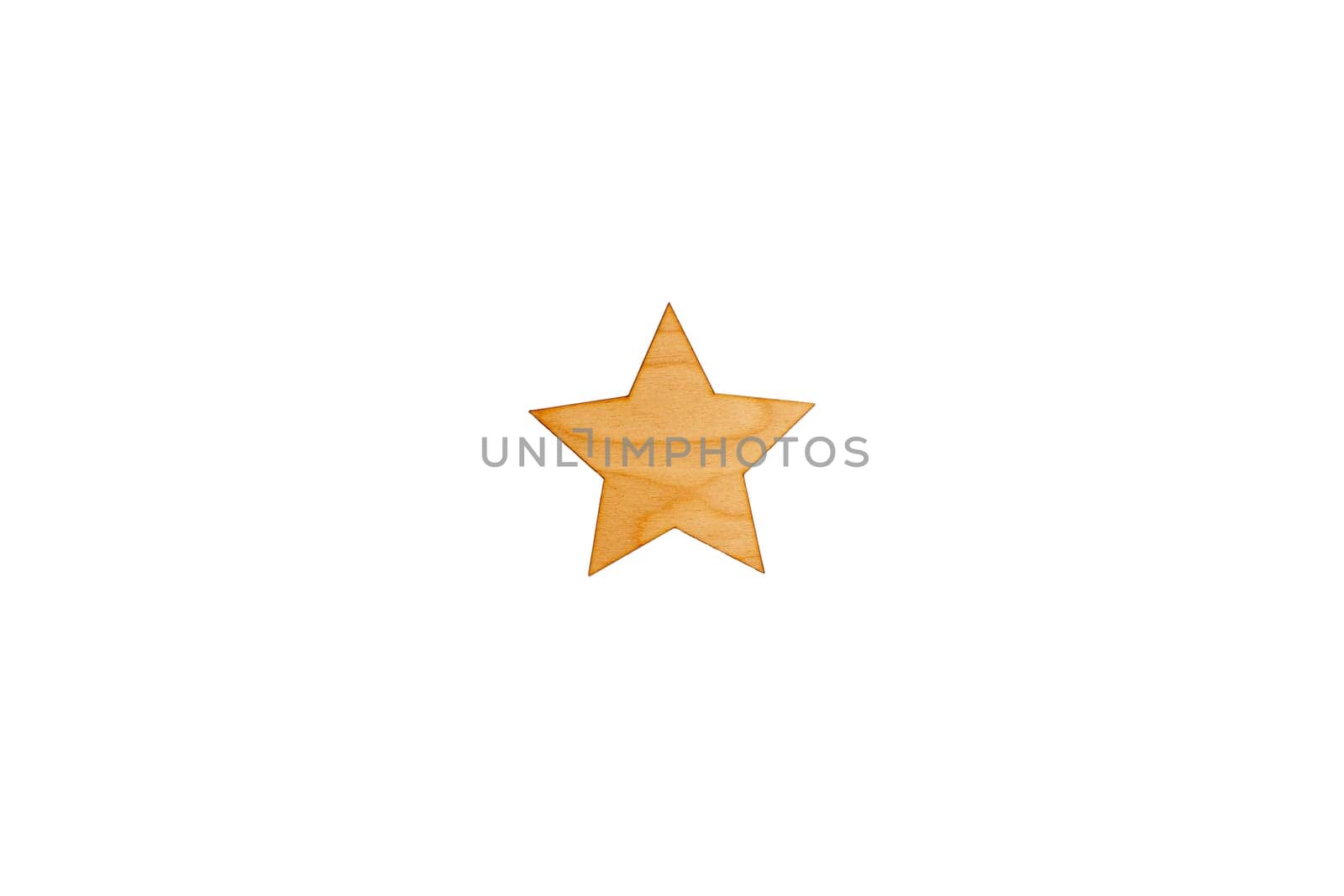 Wooden flat empty figure of star on white isolated background.Flat lay, top view, mock up, copy space