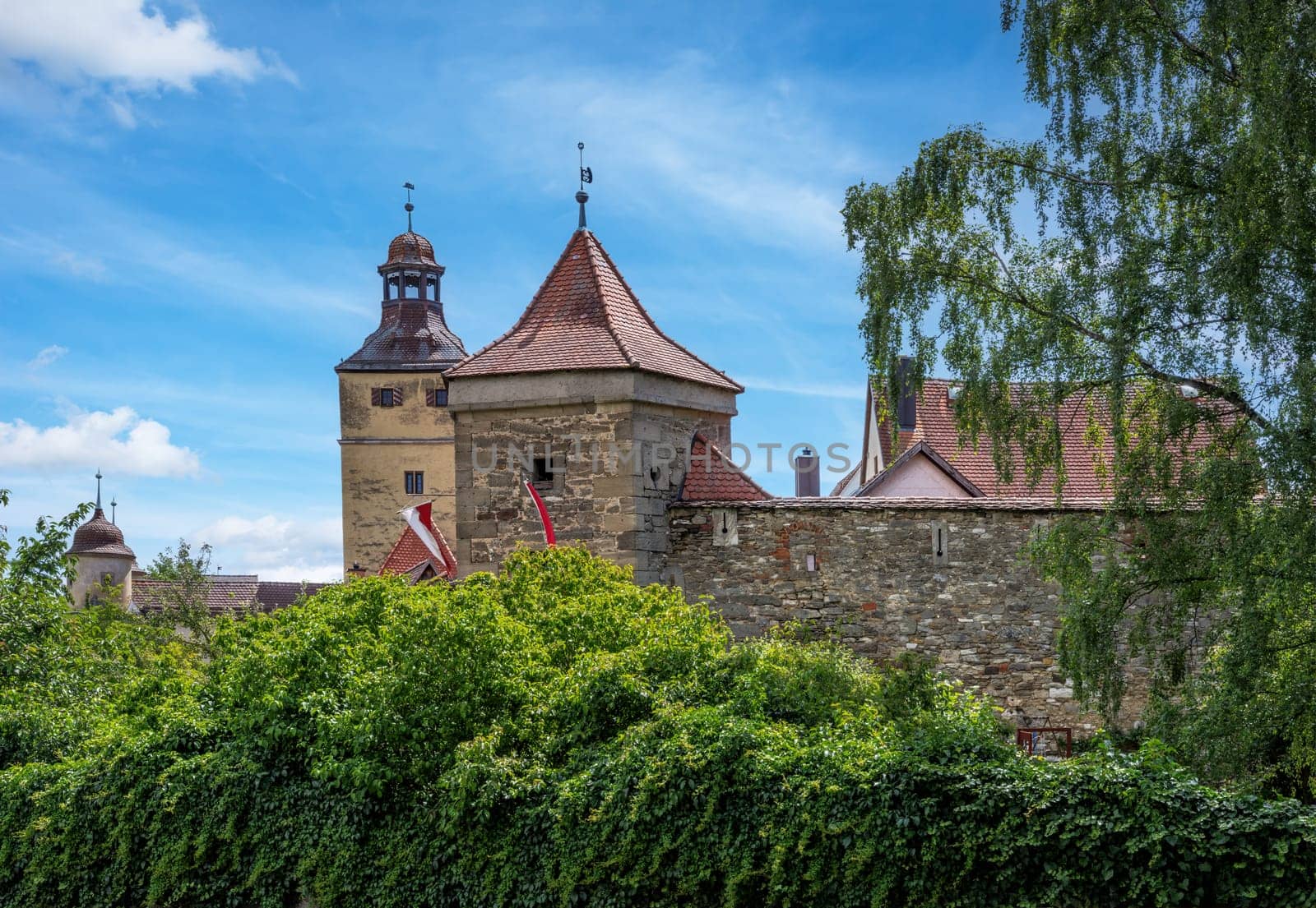 Medieval city wall surrounding the old town Weissenburg (Bavaria, Germnay)