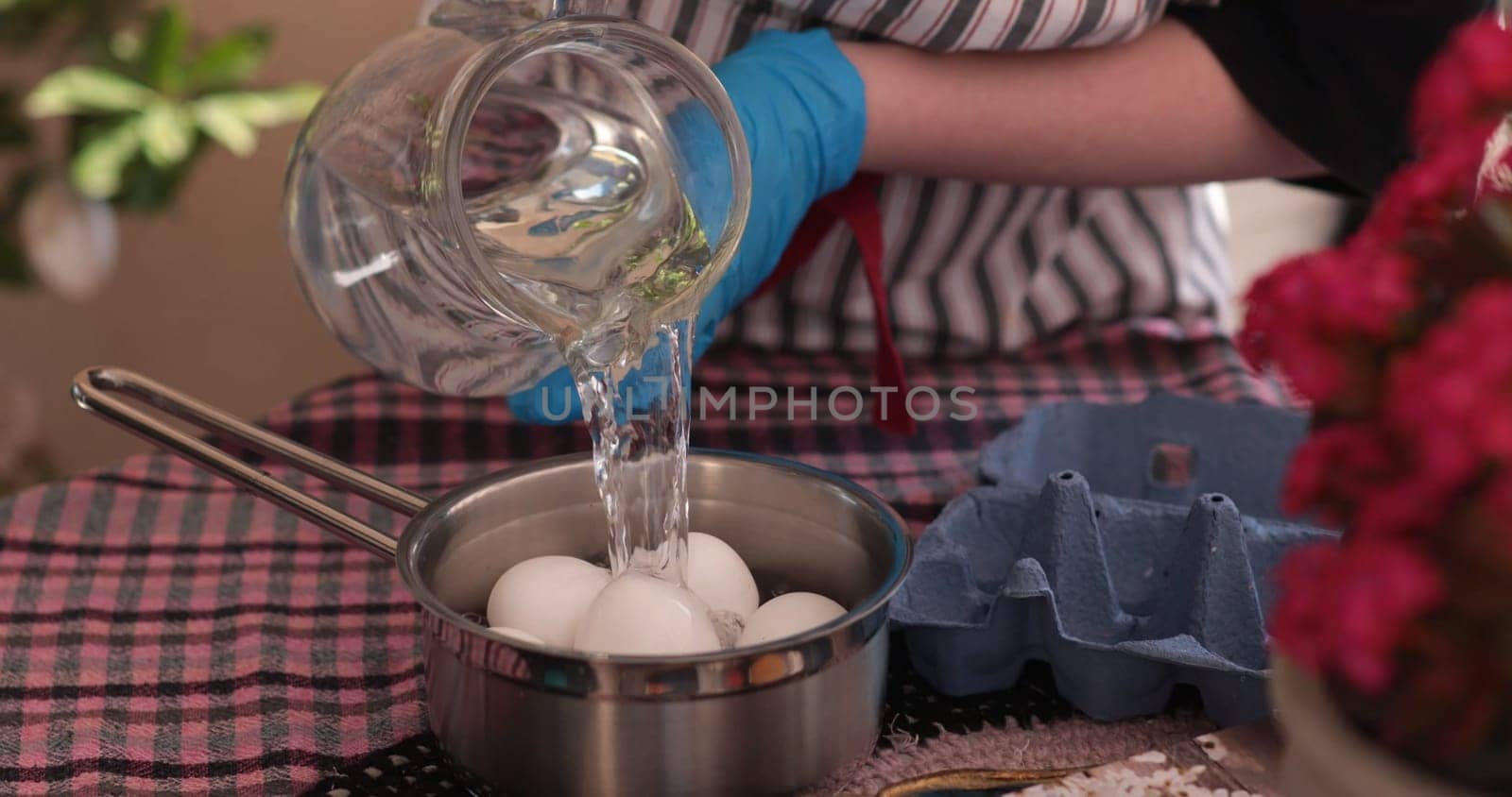 Eggs are being prepared for boiling to create beautiful Easter eggs for decorating and coloring. This festive activity is a beloved tradition during the holiday.