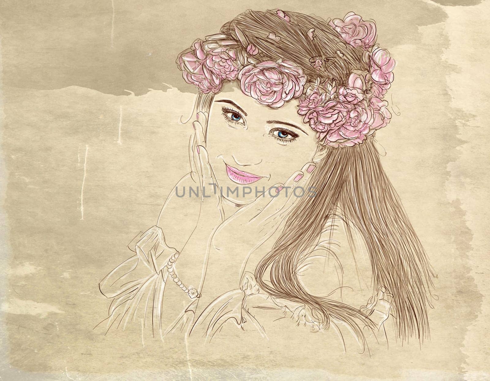 hand drawn illustrations portraits, animal objects and landscapes