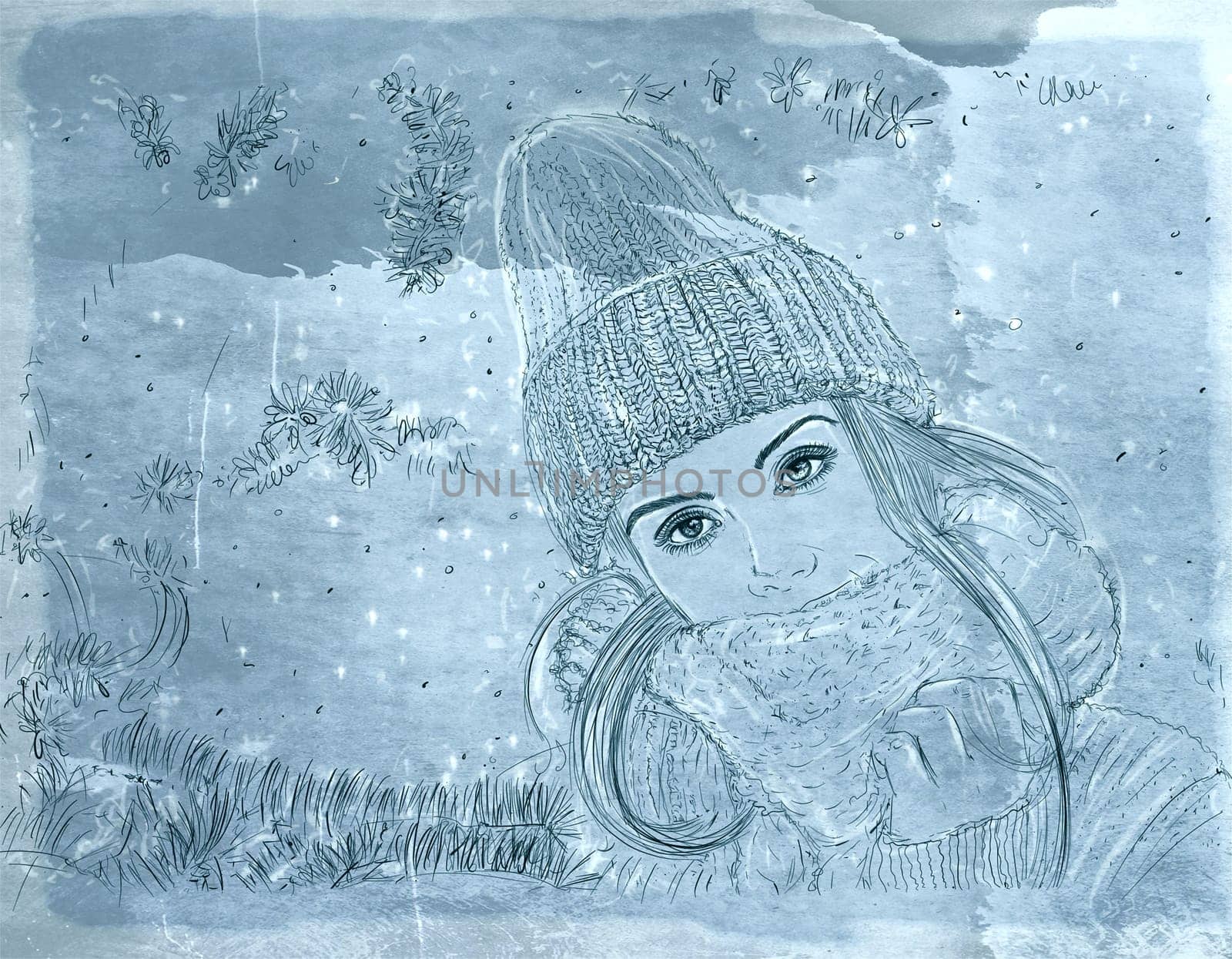 hand drawn illustrations portraits, animal objects and landscapes