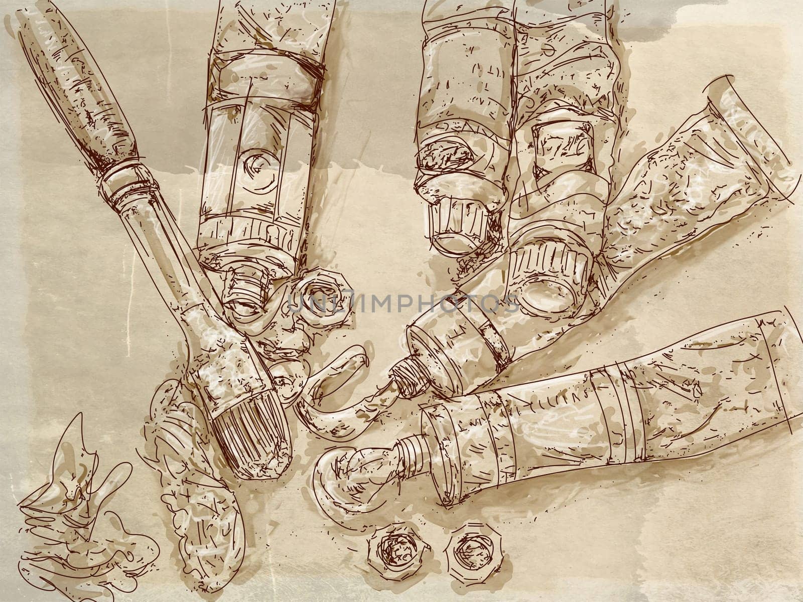 hand drawn illustrations portraits, animal objects and landscapes