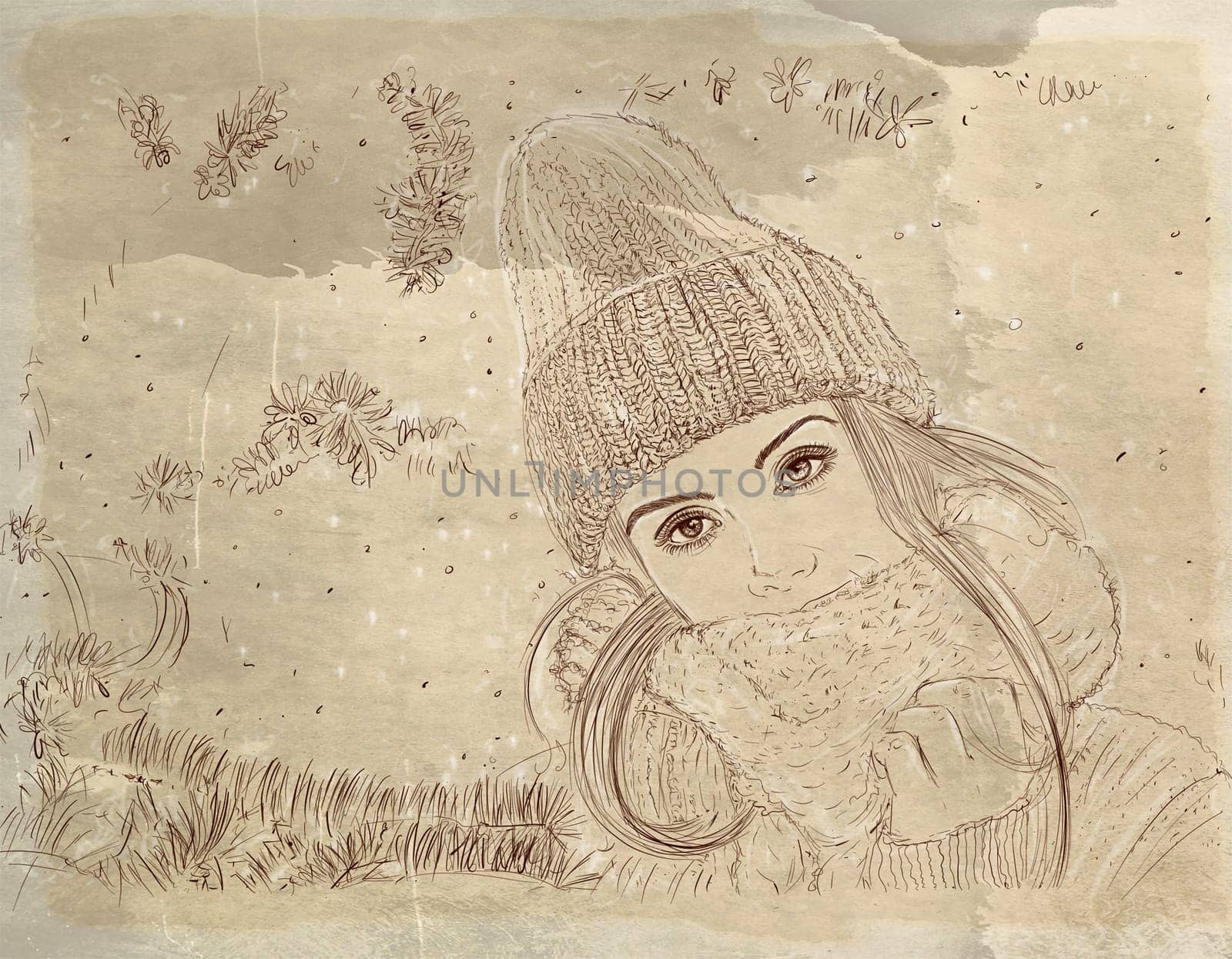 hand drawn illustrations portraits, animal objects and landscapes