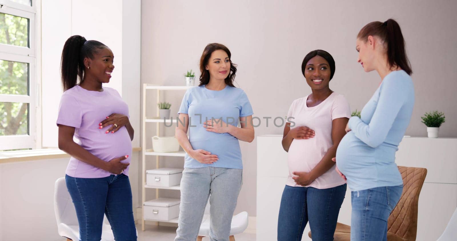 Pregnant Group Discussion. Women Friends Meeting. Pregnancy Lifestyle