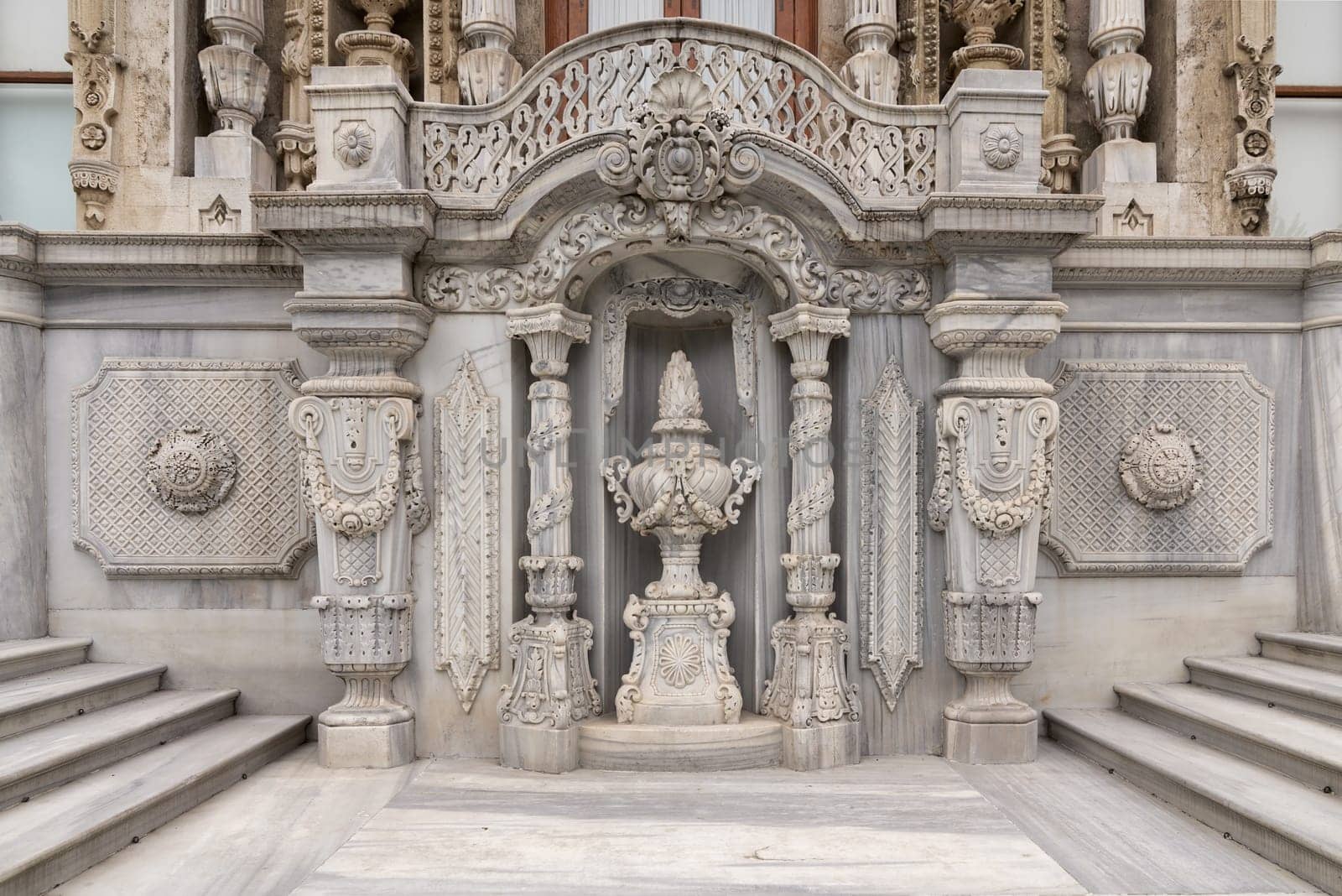 Marble engravings at facade of Ihlamur Pavilion, a former imperial Ottoman summer pavilion, located in Nisantasi Ihlamur Yolu street, Sisli, Istanbul, Turkey