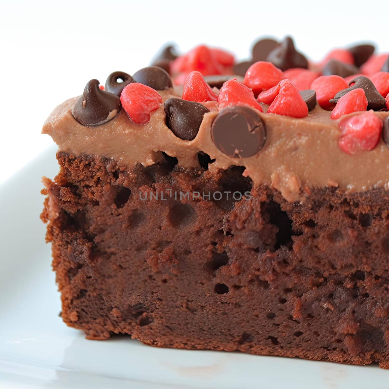 Chocolate cake with raspberries and chocolate icing on top (ID: 001327)