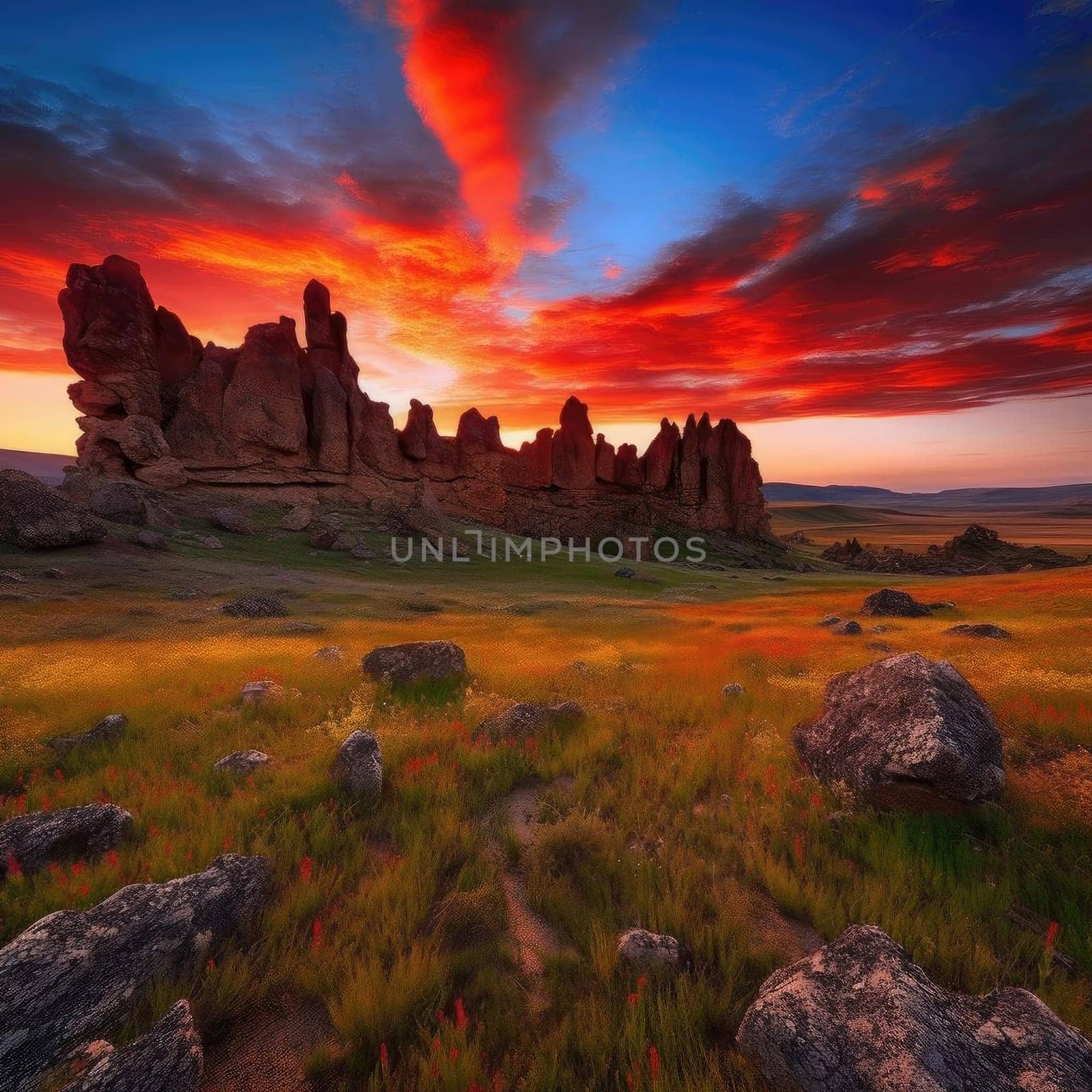 Colorful sunset over the meadow (ID: 001341)
