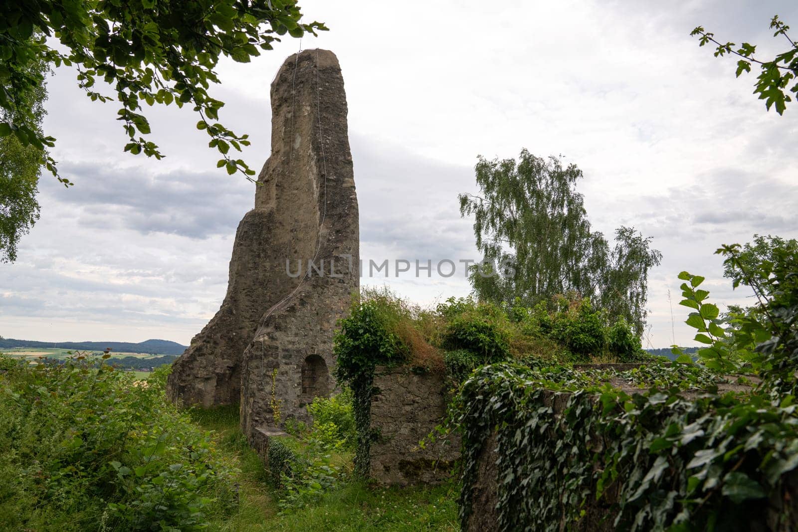 Kerpen, Germany - July 15, 2024: Panoramic image of old Schlossthal castle on July 15, 2024 in Eifel, Rhineland-Palatinate, Germany