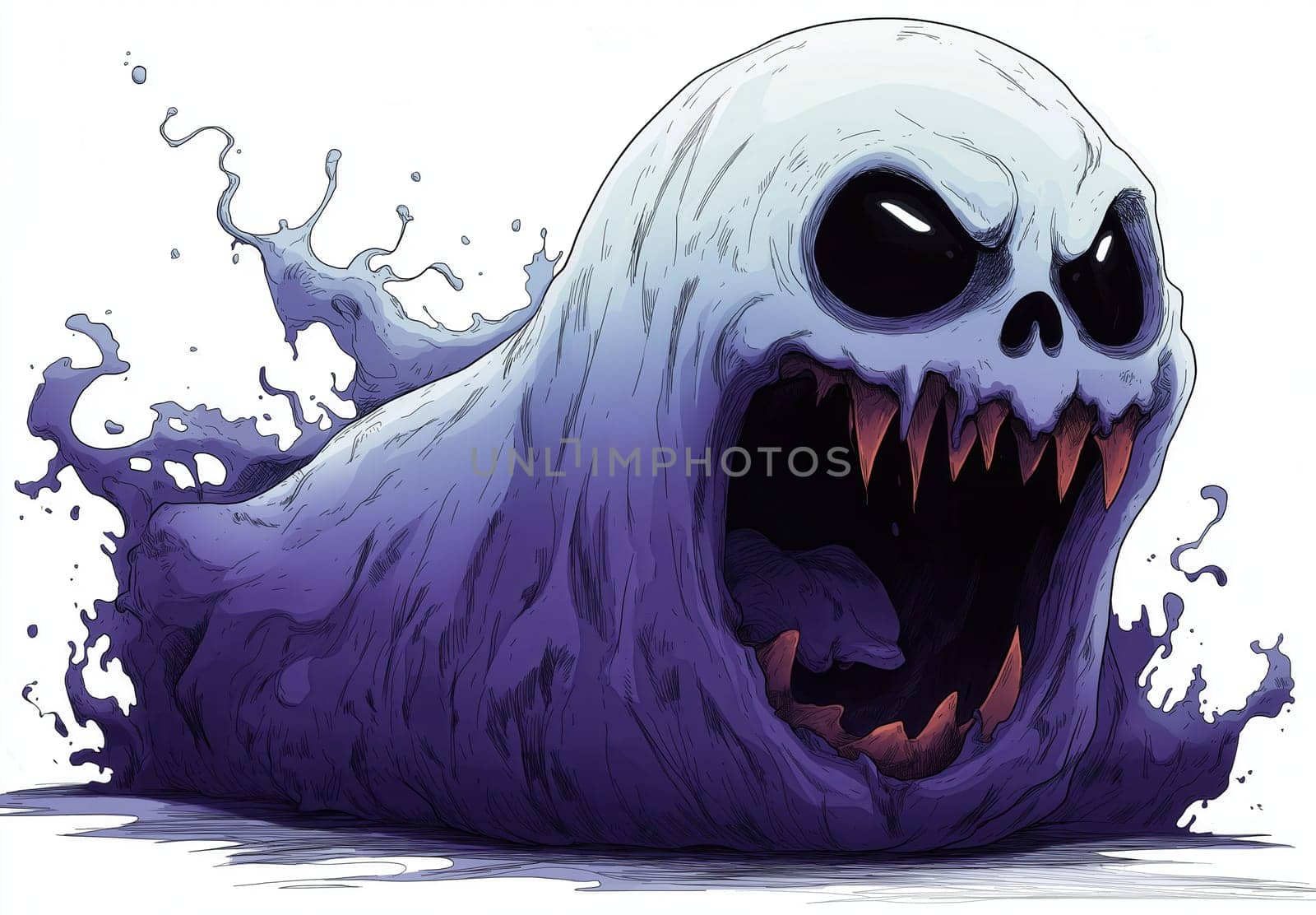 Evil ghost in the form of a skull on a white background. Selective focus.