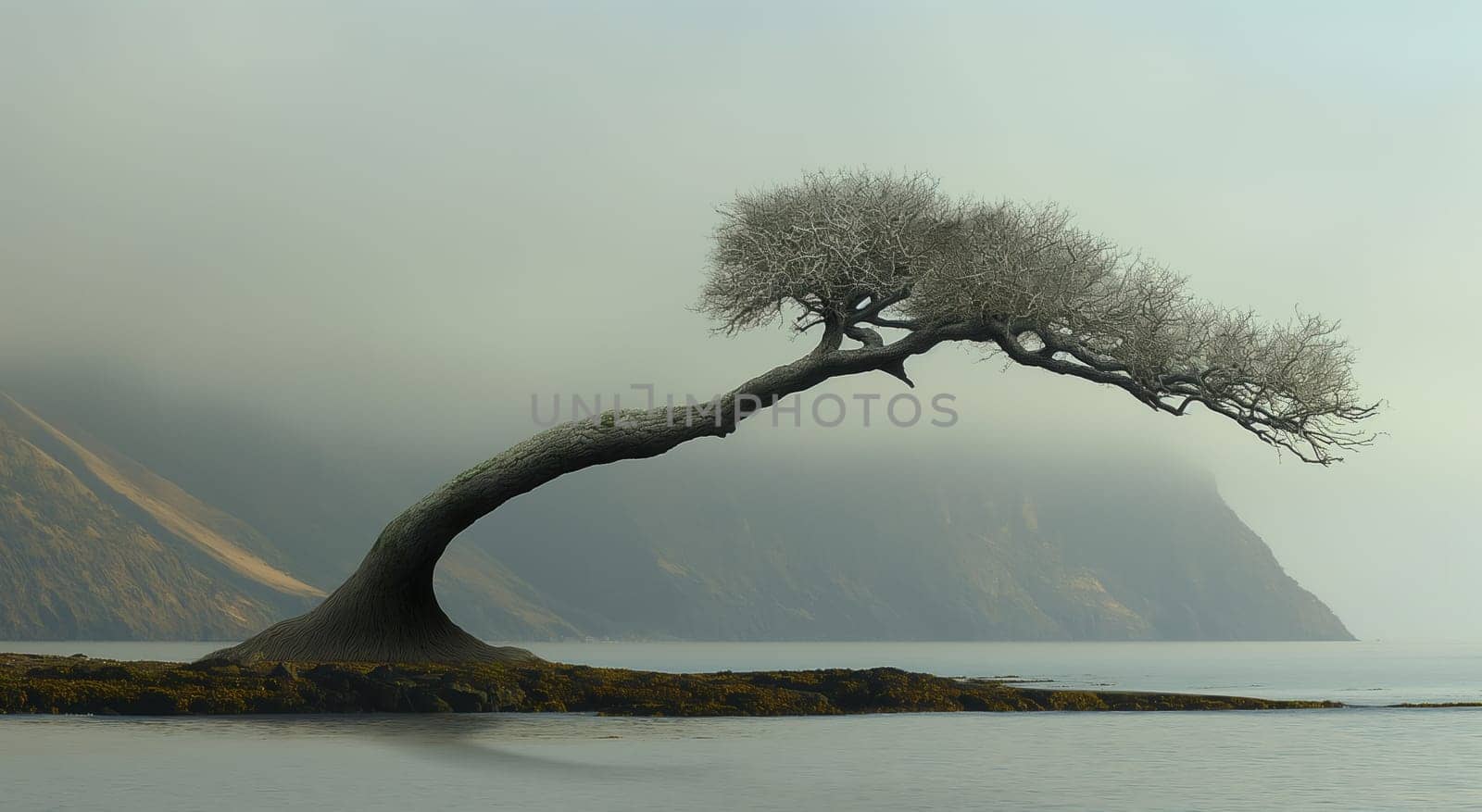 A tree having an abstract shape in a natural landscape. Selective focus.