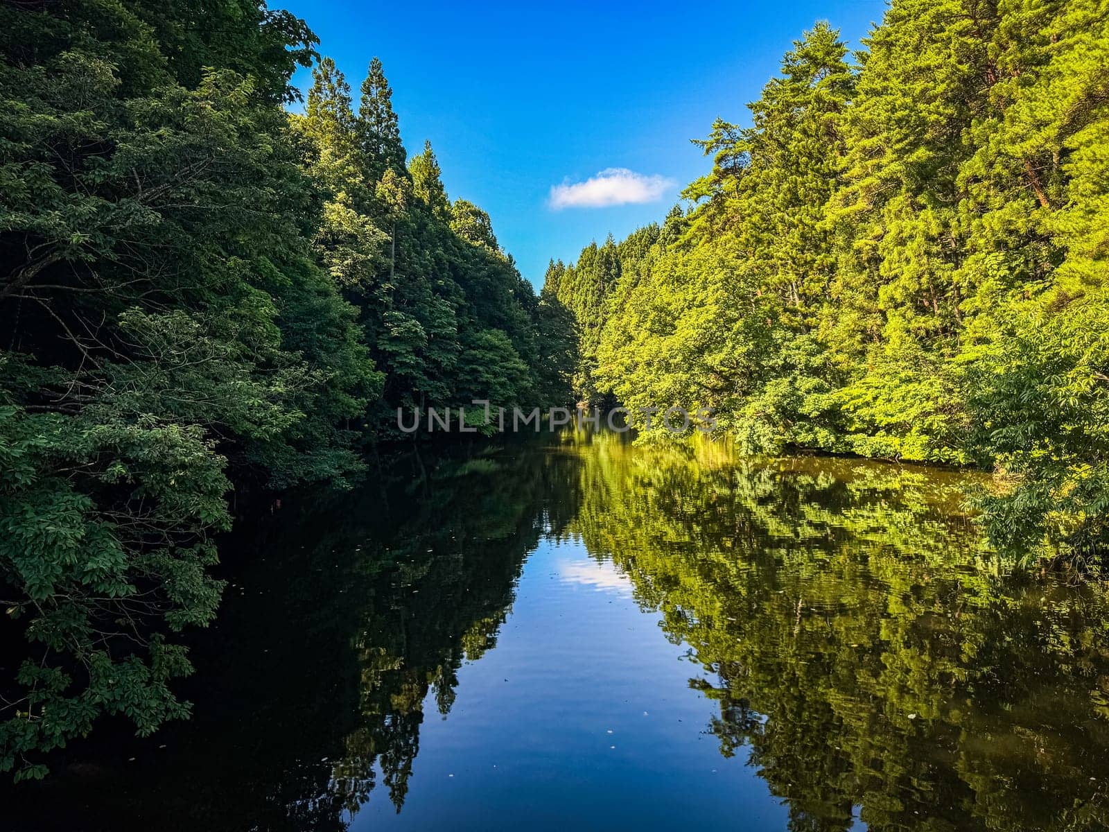 Hoshino Aomoriya lake and temple in Furumagiyama, Misawa, Aomori, Japan. High quality photo