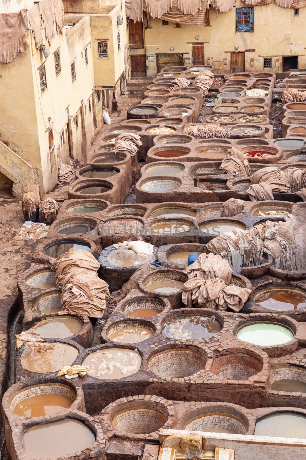 Chouwara Leather traditional tannery in ancient medina of Fes El Bali, Morocco