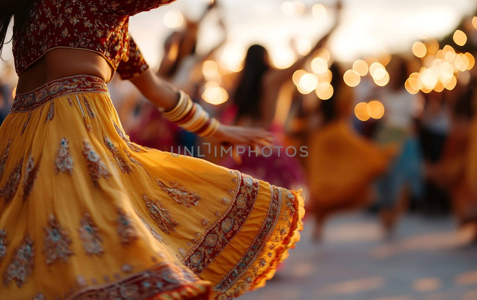 Vibrant traditional dance celebration with colorful attire and joyful atmosphere.