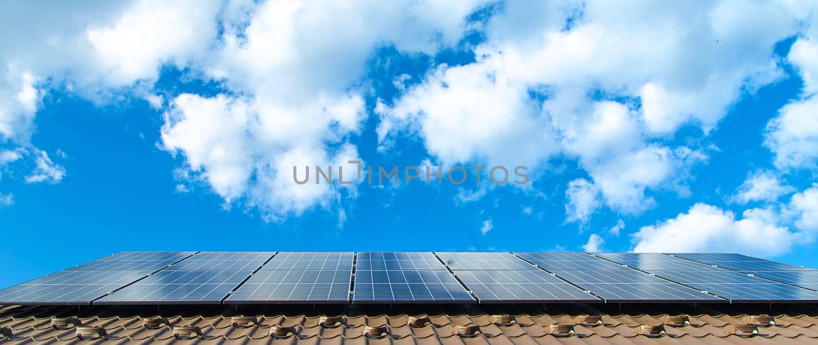 Solar panels on the roof of the house. Selective focus. nature.