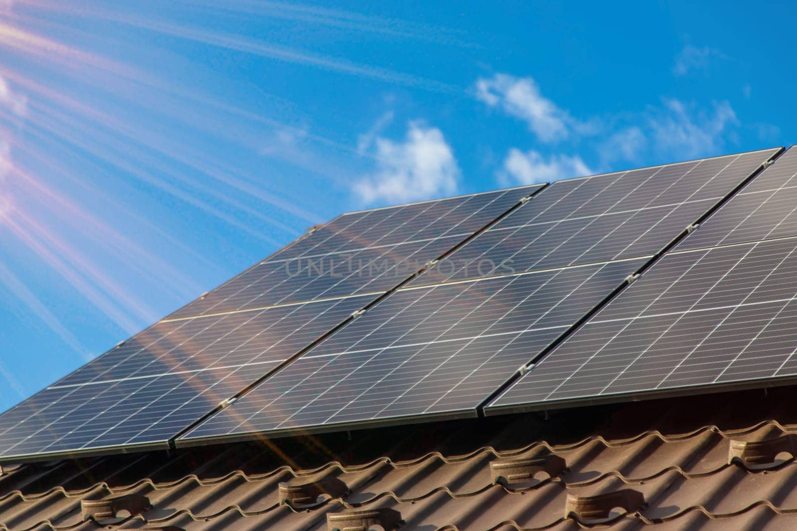 Solar panels on the roof of the house. Selective focus. nature.