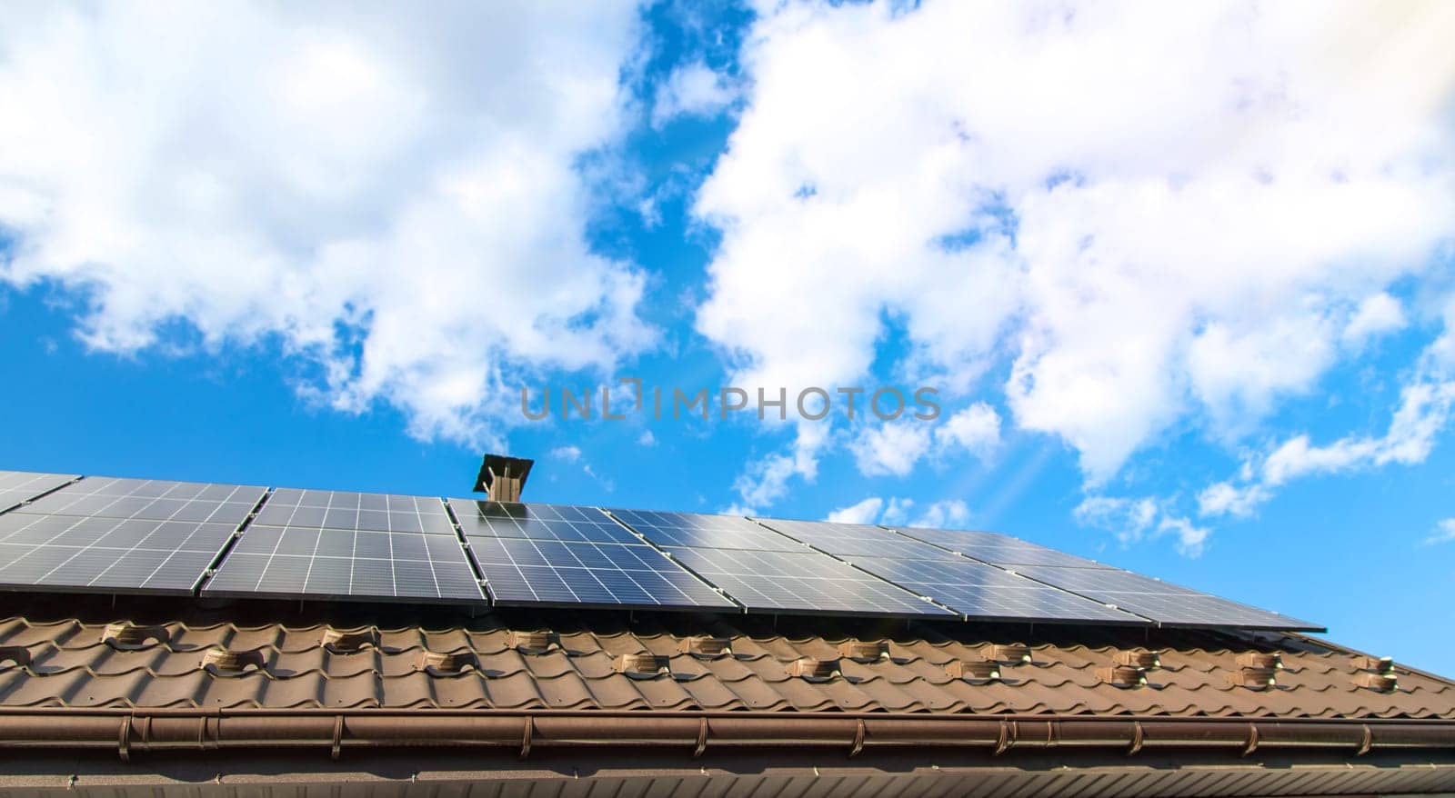 Solar panels on the roof of the house. Selective focus. nature.