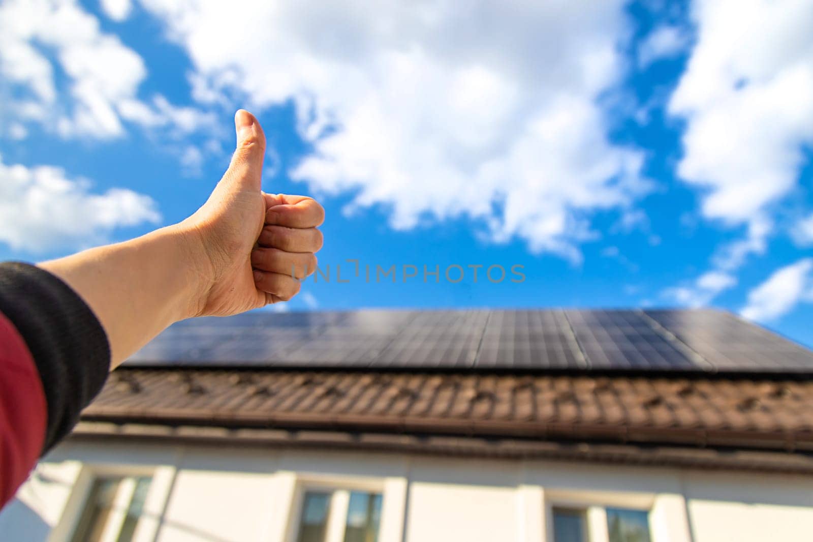 Solar panels on the roof of the house. Selective focus. nature.