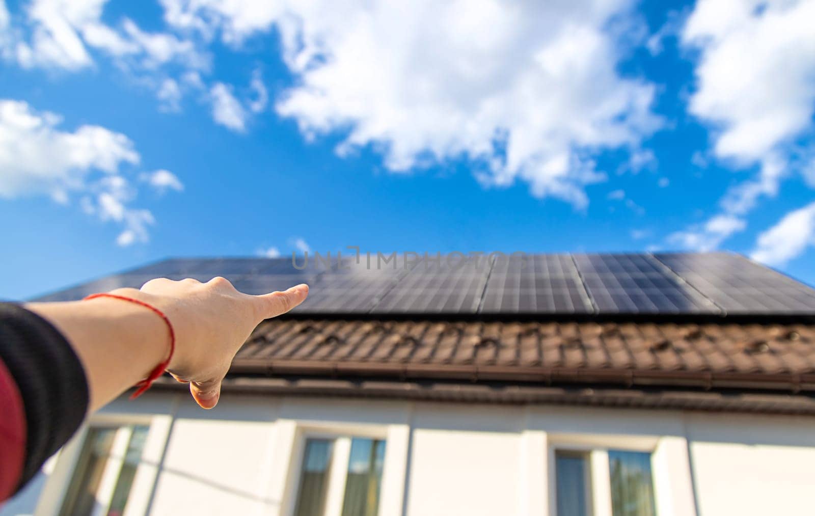 Solar panels on the roof of the house. Selective focus. nature.