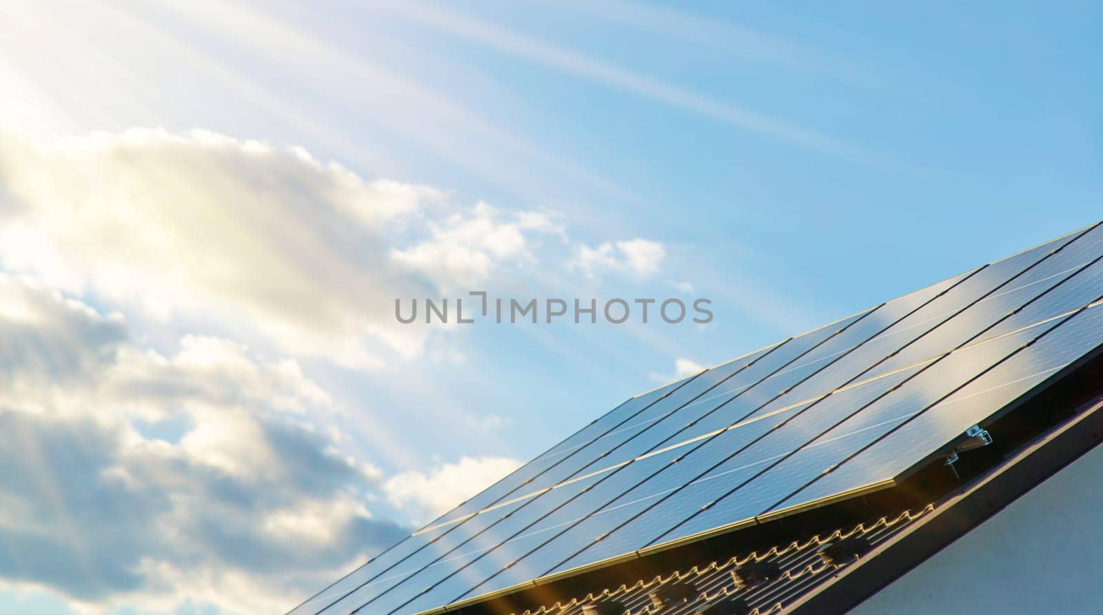 Solar panels on the roof of the house. Selective focus. nature.