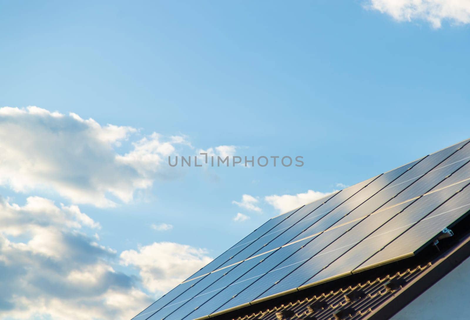 Solar panels on the roof of the house. Selective focus. nature.