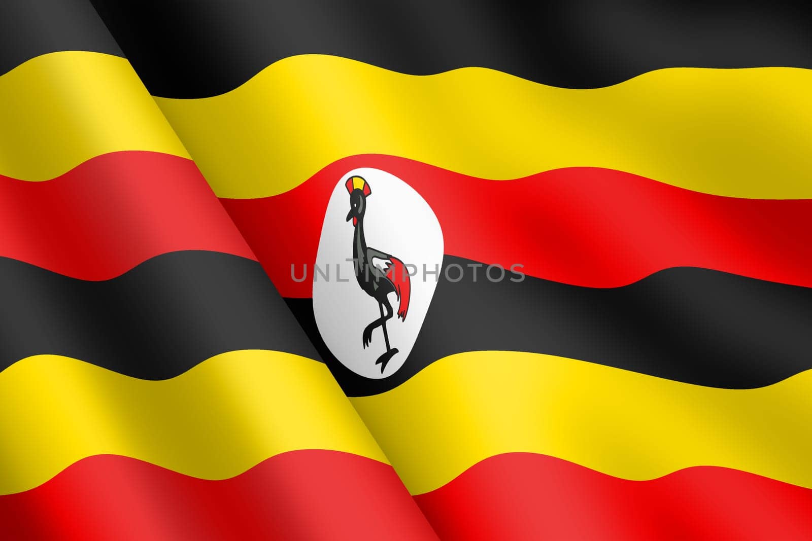 A Uganda waving flag 3d illustration wind ripple