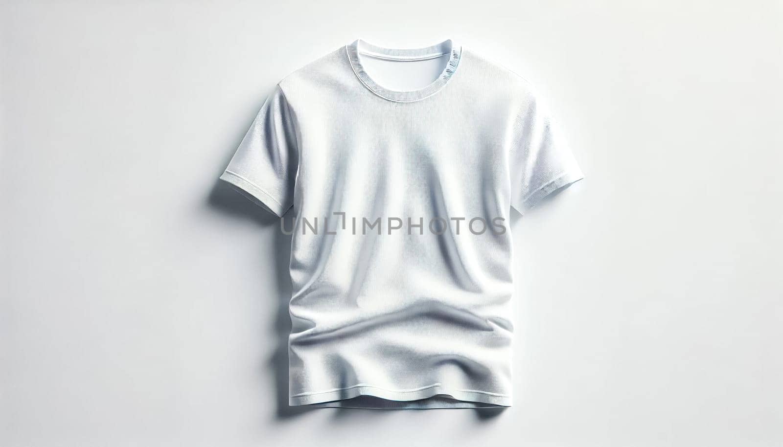 Plain white t-shirt displayed flat against a white background, viewed from a slightly higher angle. The t-shirt is perfectly smooth and centered, highlighting its high-quality fabric with no wrinkles or shadows.