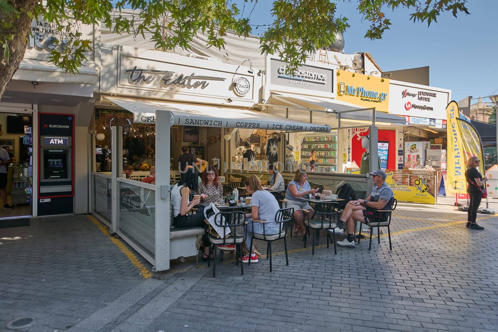 Crete.Greece - april 05, 2025: charming restaurant with outdoor seating in Heraklion
