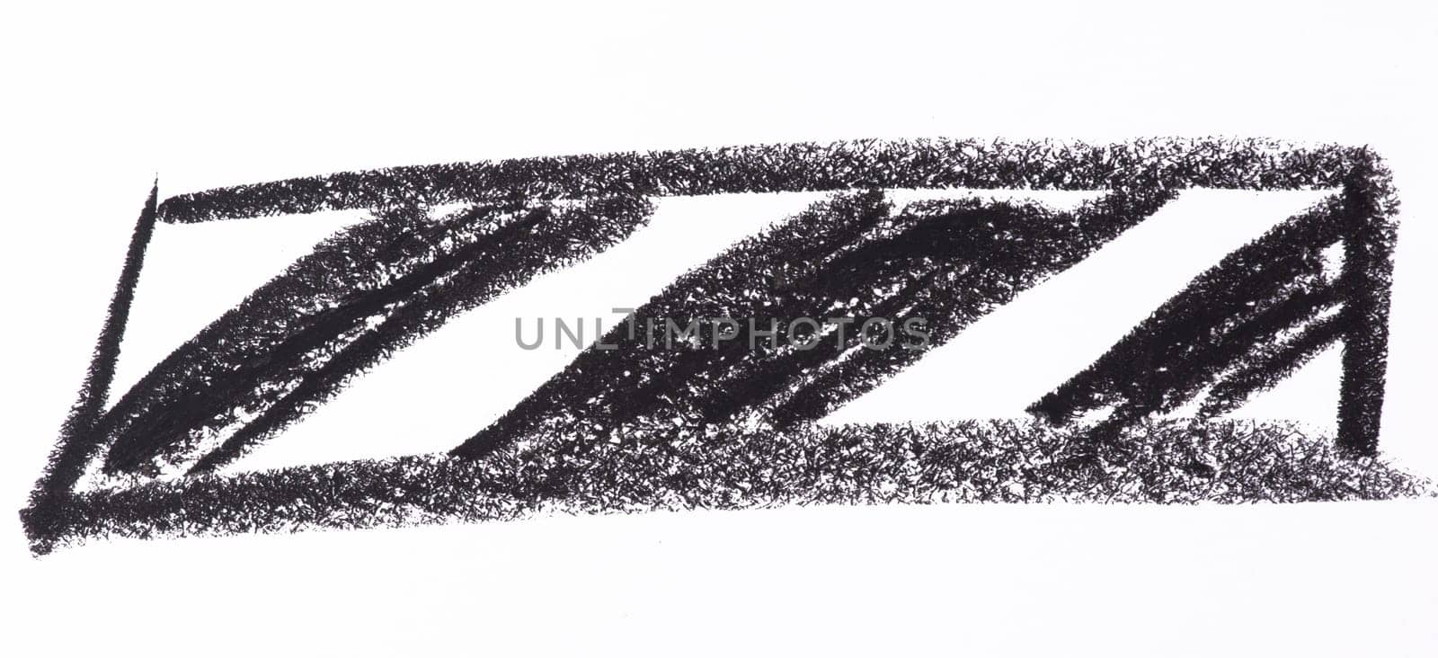 Rectangular shape outlined and filled with thick, diagonal black crayon stripes on a white background. 